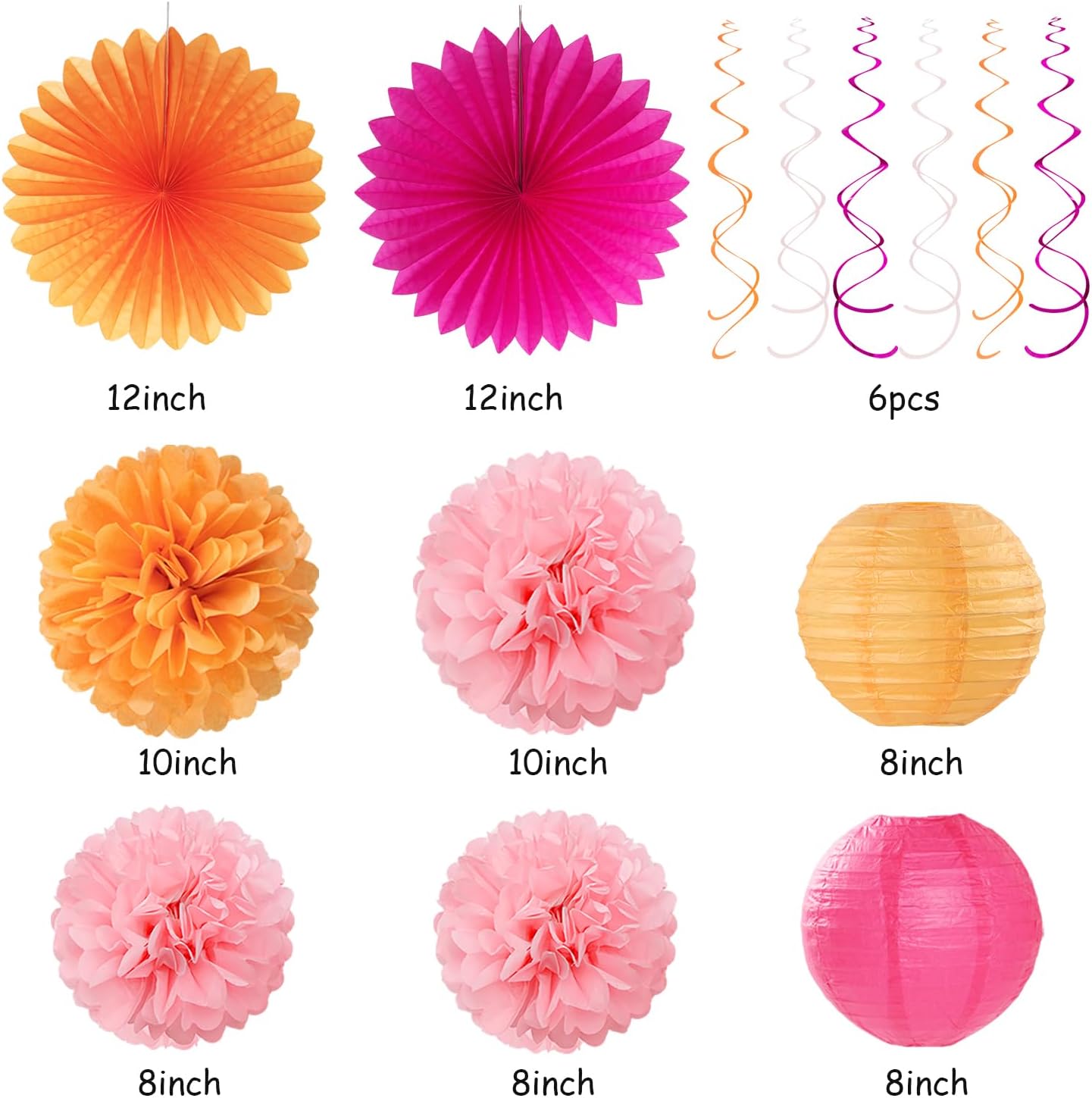 Hot-Pink Orange 21st Happy-Birthday Party-Decorations - 31pcs Sweet 16 18th Women Girls Paper Lanterns Streamers Banner,Tissue Pom Poms Fans Tassels Graland Decor,Fall Boho Backdrop Supplies Hugmoon