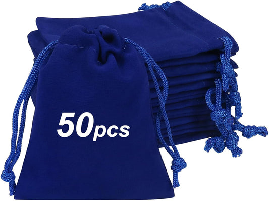 Shintop 50pcs velvet Jewelry bags, 3x4inch Blue Little Gift pouches Drawstring Jewelry Packaging for Dice Small Business Party Favor
