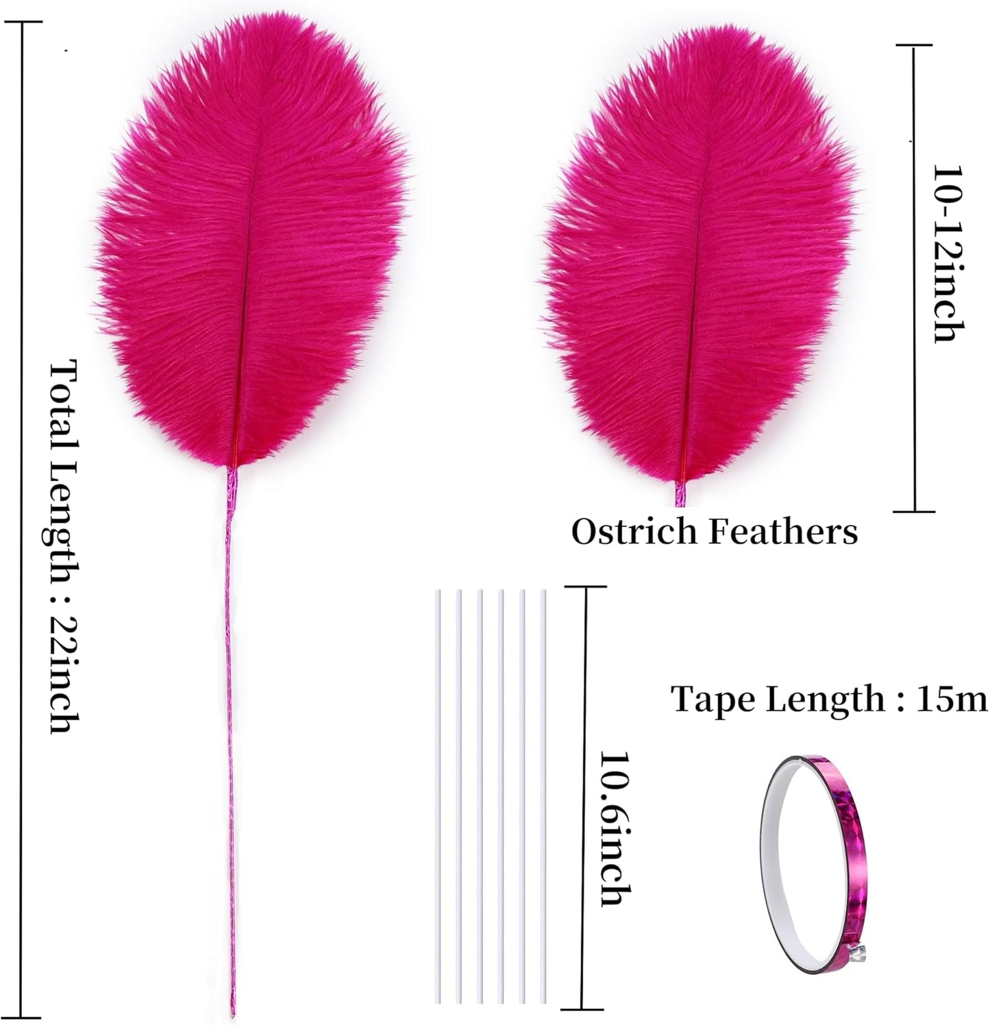 Holmgren Hot Pink Ostrich Feathers - 20pcs Making Kit 22 Inch Ostrich Feathers Bulk for Vase, Floral Arrangement, Home Wedding Party Centerpieces and Easter Gatsbi Decorations