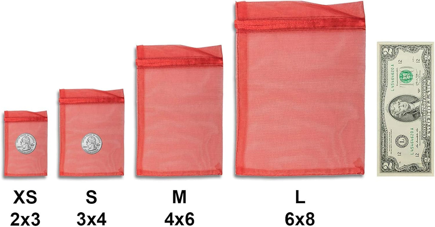 TheDisplayGuys 100-Pack 3x4 Red Sheer Organza Gift Bags with Drawstring, Jewelry Candy Treat Wedding Party Favors Mesh Pouch