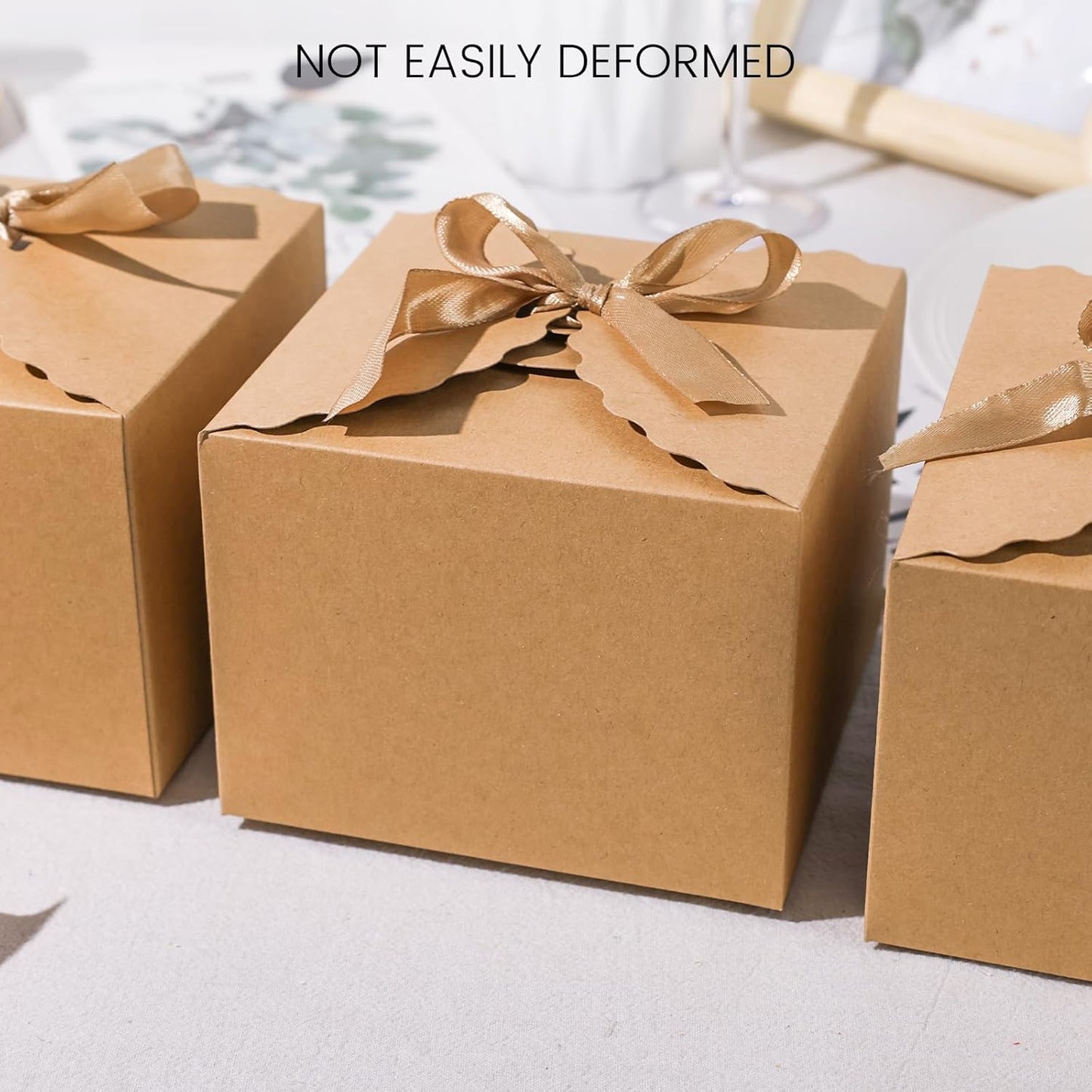 VGOODALL 10PCS Gift Boxes, 4.7" x 4.7" x 3.5" Brown Candy Boxes with Ribbon Mini Kraft Paper Party Favors for Candy Cookie Chocolate Gifts,Party Supplies