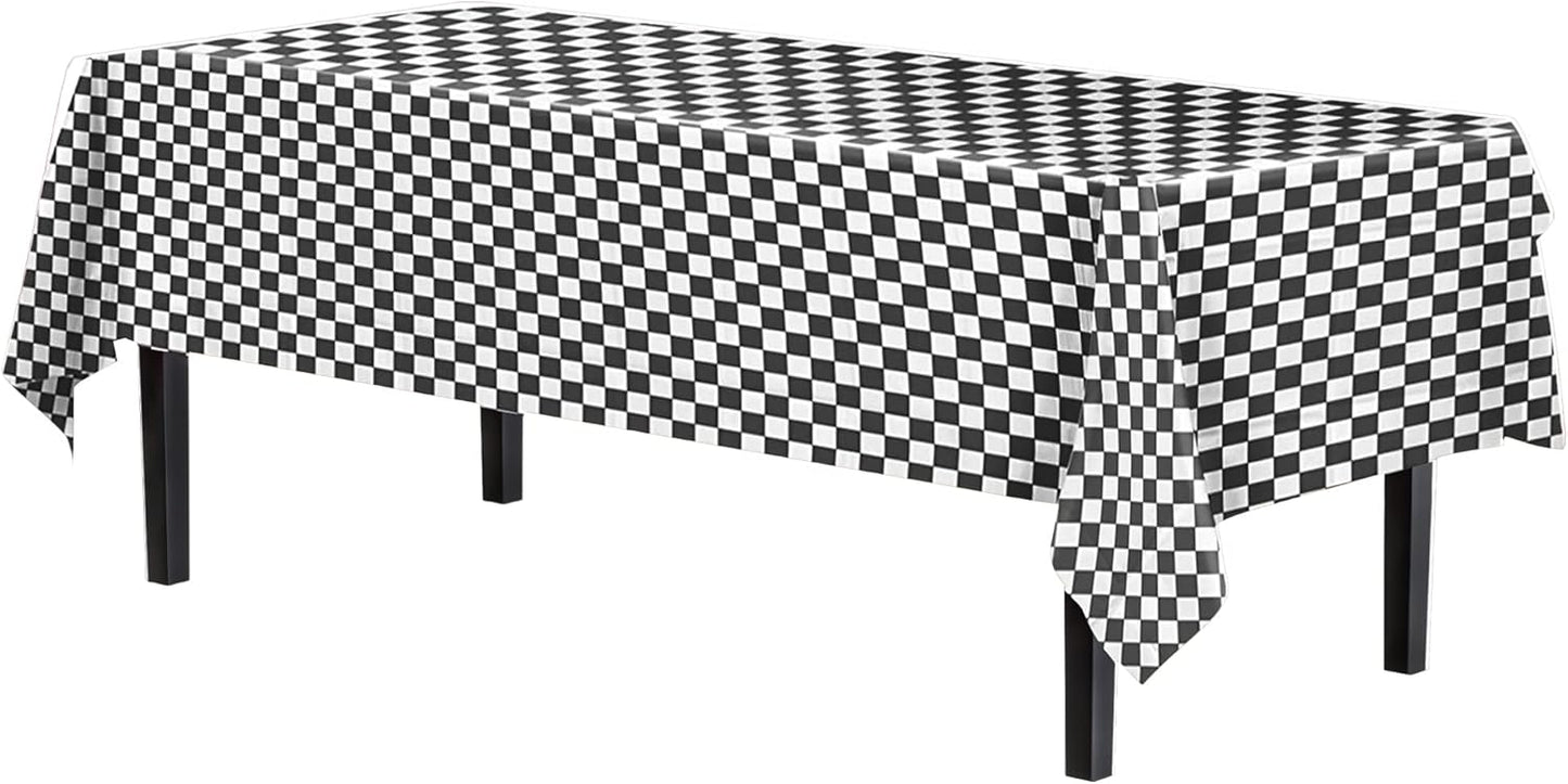 Party Solids Pack Of 12 - Premium Plastic Tablecloth 54 Inch x 108 Inch Rectangle Table Cover - Checkered