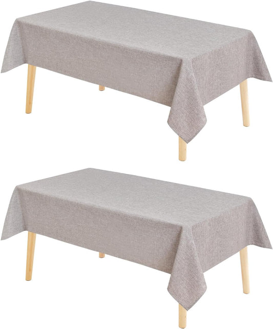 Hiasan 2 Pack Faux Linen Rectangle Tablecloth - Wrinkle and Stain Resistant Washable Table Cloth for Kitchen Dining Room Holiday Table Cover for Dinner, Stone, 60 x 140 Inch