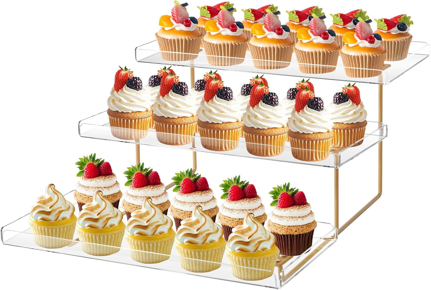 3 Tier Serving Tray Set for Entertaining, Acrylic Wedding Dessert Table Display Set, Cupcake Stand Buffet Risers for Birthday Party Baby Shower (Large)