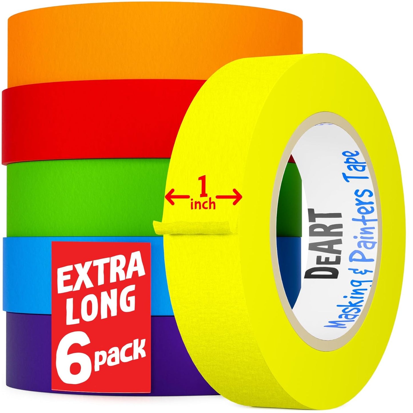 DEART Colored Masking Painters Labeling Tape Masking Tape 1 inch Color Painter Tapes for Arts & Crafts Labeling or Coding, Kids Art Supplies Color Tape Rolls, Colorful Craft Tapes