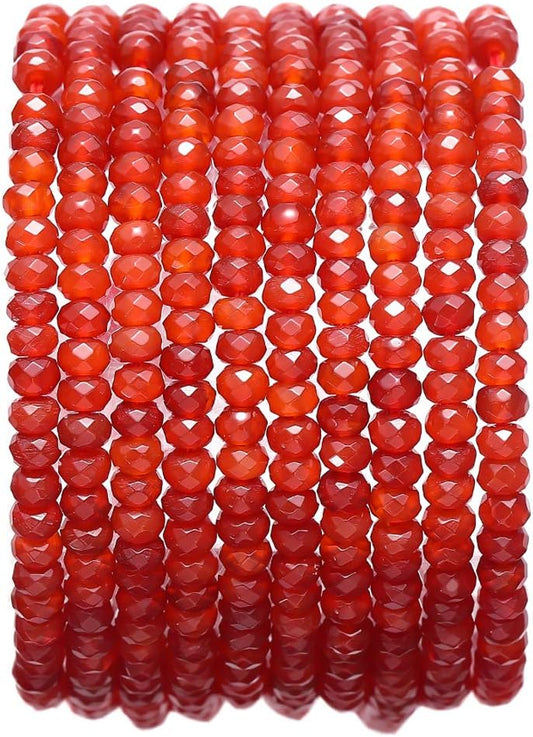 Faceted Natural Red Agate Stone Rondelle 3x4mm Loose Semi Gemstone Beads for Jewelry Making 38cm