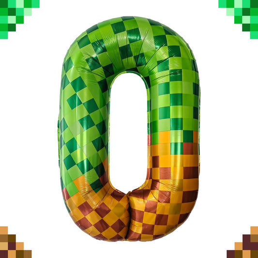 Pixel & TNT Theme 40in Giant Number Balloons - Foil Mylar Birthday Party Decorations for Kids Adults Cumpleaños, Block Style Pixel Art Shape Balloon Decor Supplies (Pixel, Number 0)