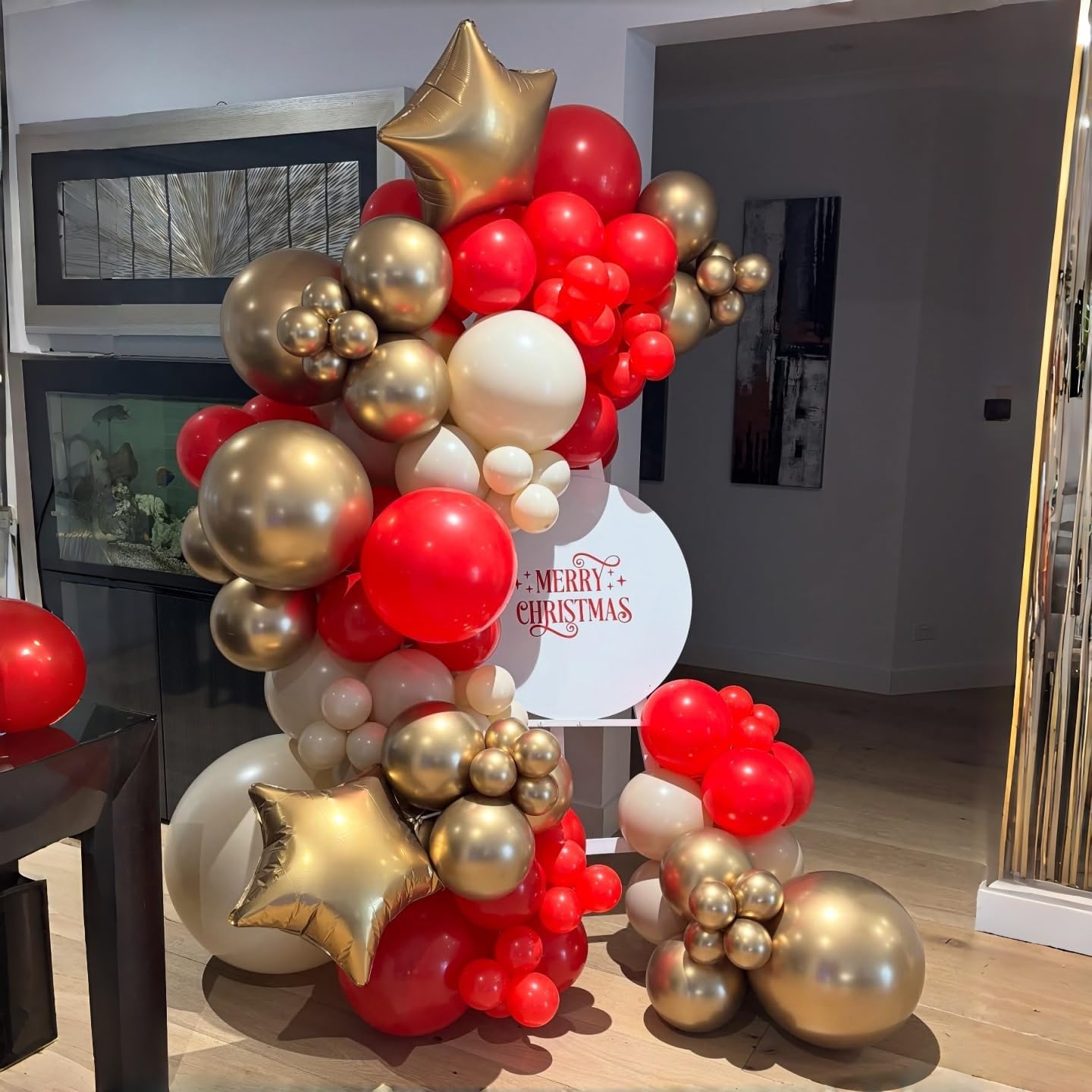 Red and White Balloons Set, Red Sand White and Gold Latex Balloons for Christmas Holiday Winter New Year Party Decorations