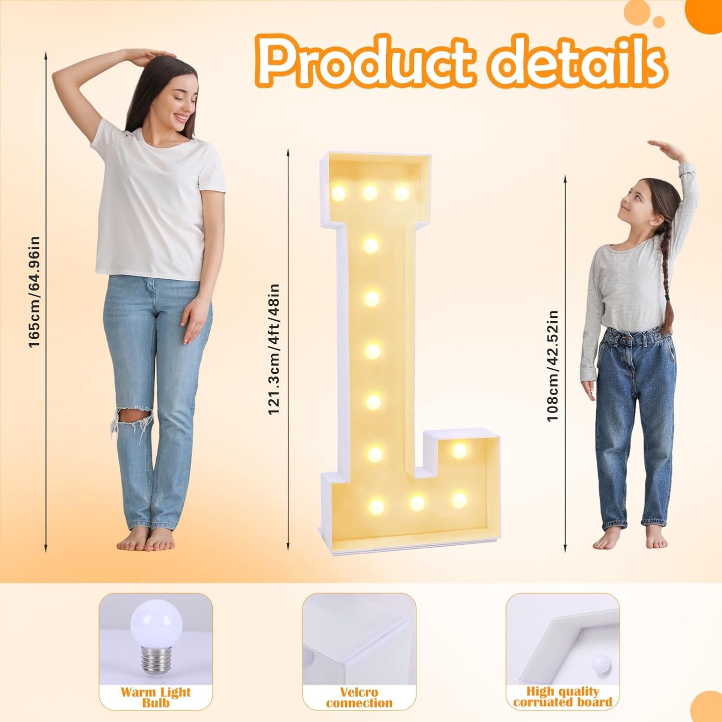 4ft Marquee for Letters L, Large Light up Letters, Will You Marry Me Sign Letters 4 Feet Tall for Party Decorations, Letter Balloons, Wedding Decor, Proposal Decorations (Letters L)