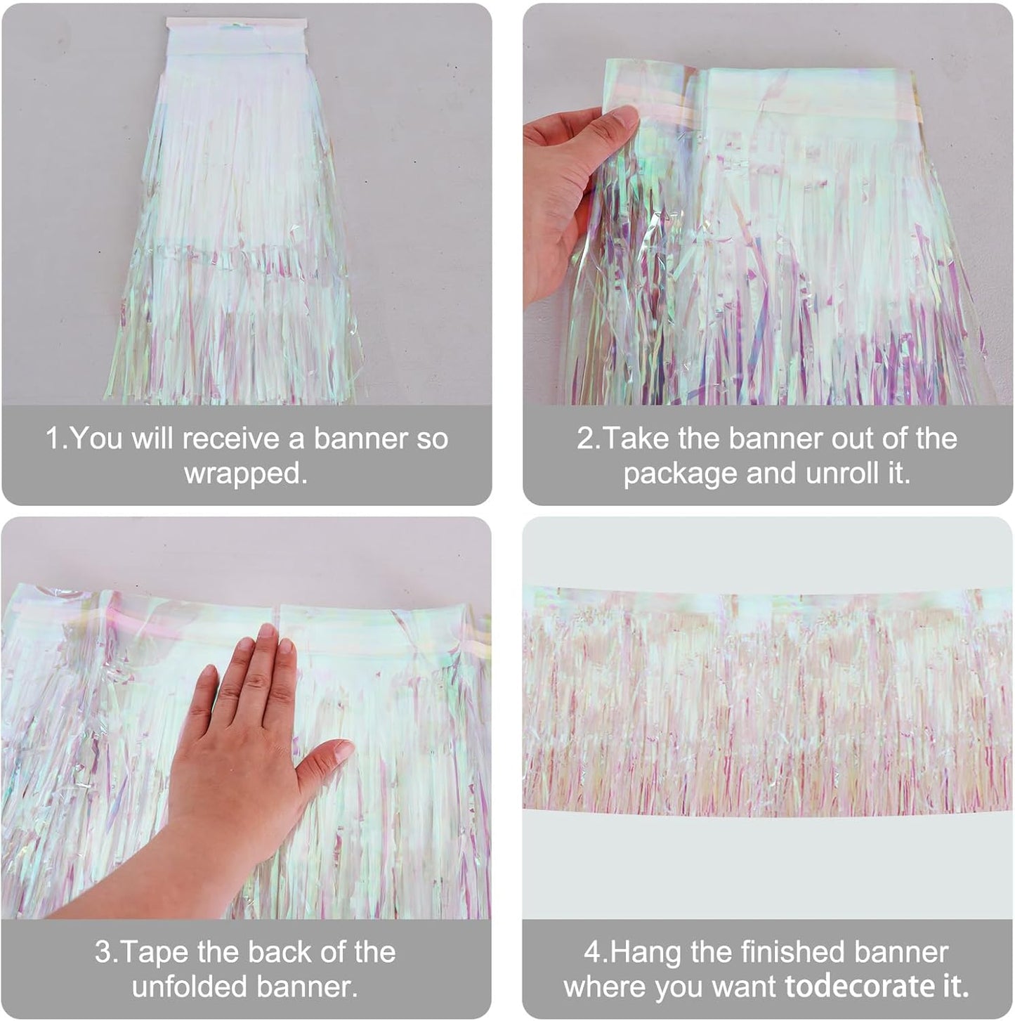 BEISHIDA 3 Packs Metallic Foil Fringe Garland Shining Transparent Wall Hanging Tinsel Fringe Banners for Car Floats Bridal Shower Wedding Birthday Easter Graduation Holiday Party Decoration(30 Feet)