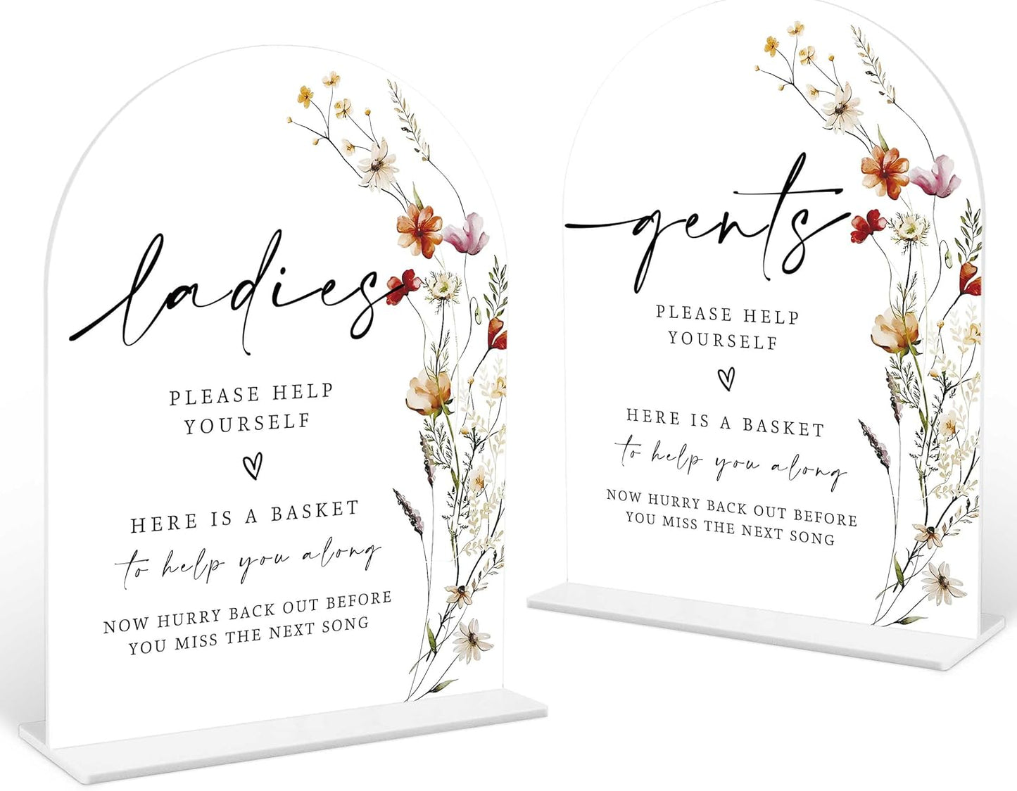 2 Pcs Boho Floral Wedding Bathroom Ladies & Gents Signs, 6 x 8 Inch White Arch Acrylic Wedding Sign with Holder, Wedding Sign for Ceremony and Reception, Wedding Decoration, Wedding Supplies - BX32