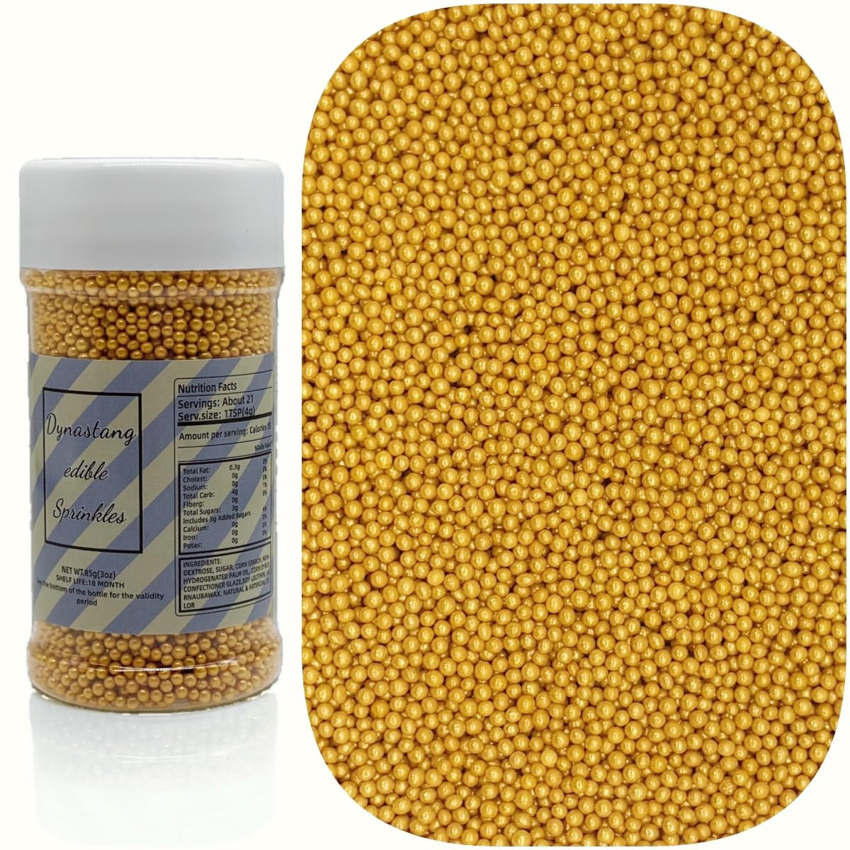 Dynastang 2mm Gold Pearls Sprinkles Edible Pearls Cake Decorating Stars Cake Decorations Cupcake Toppers Cookie Decorating Perfect for Cakes, Cupcakes, Desserts Toppings 3OZ