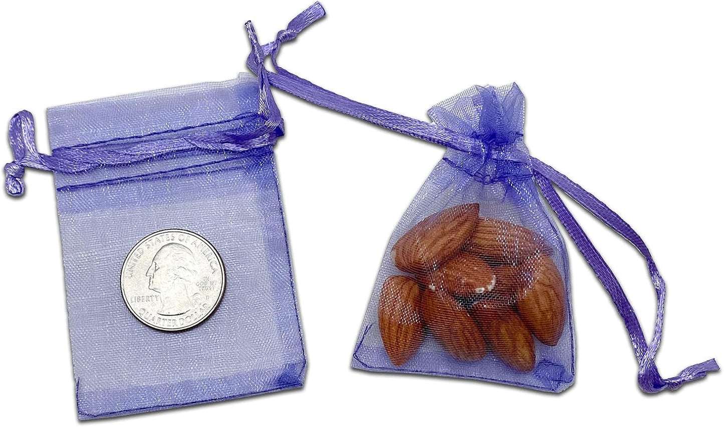 TheDisplayGuys 100-Pack XS 2 x 2 3/4" Lavender Sheer Organza Gift Bags with Drawstring, Jewelry Candy Treat Wedding Party Favors Mesh Pouch