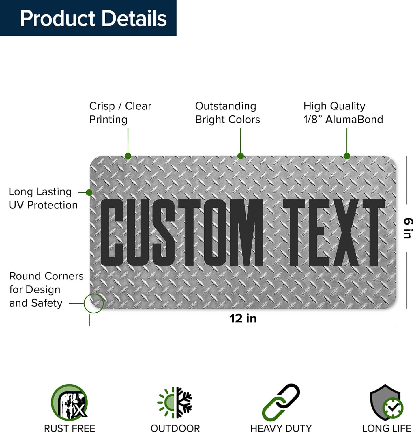 Custom Sign, Custom Street Sign, 11 Font Colors, 13 Font Styles, 4 Hole Options, 22 Sizes, 6x12 Inches, Rust Free DiBound, Fade Resistant, Made in USA by My Sign Center (Diamond Metal)