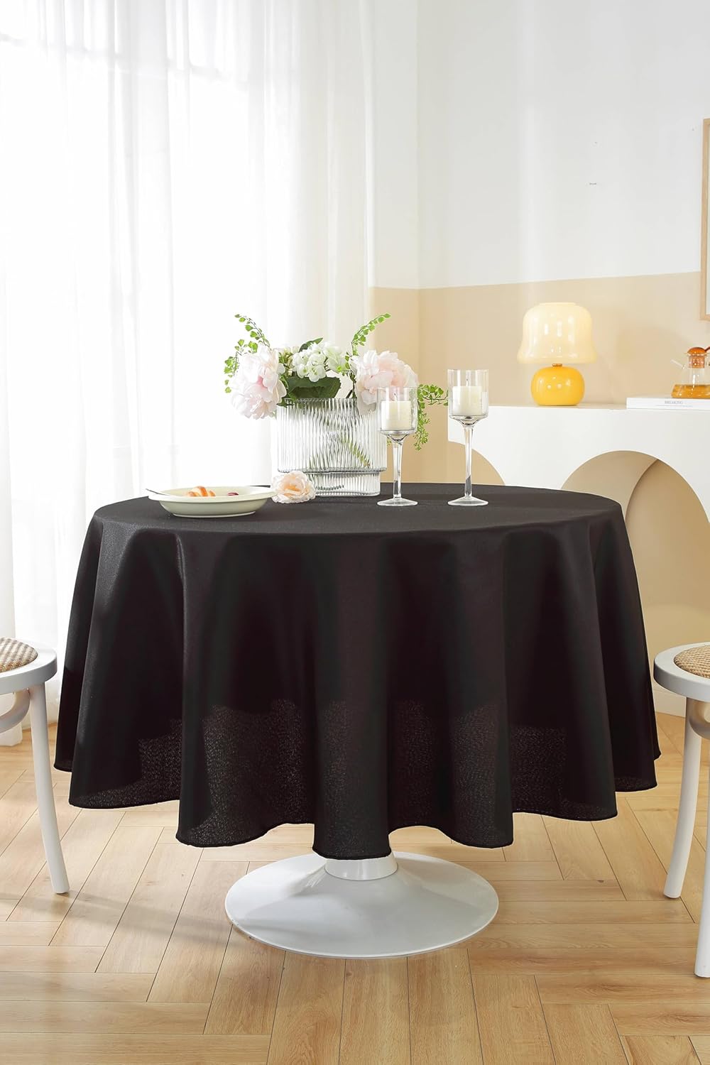 Craft And Party Round Tablecloth, 90 Inch Black Tablecloth, Polyester Fabric Washable Table Cloth for Home, Party, Wedding or Restaurant Use.