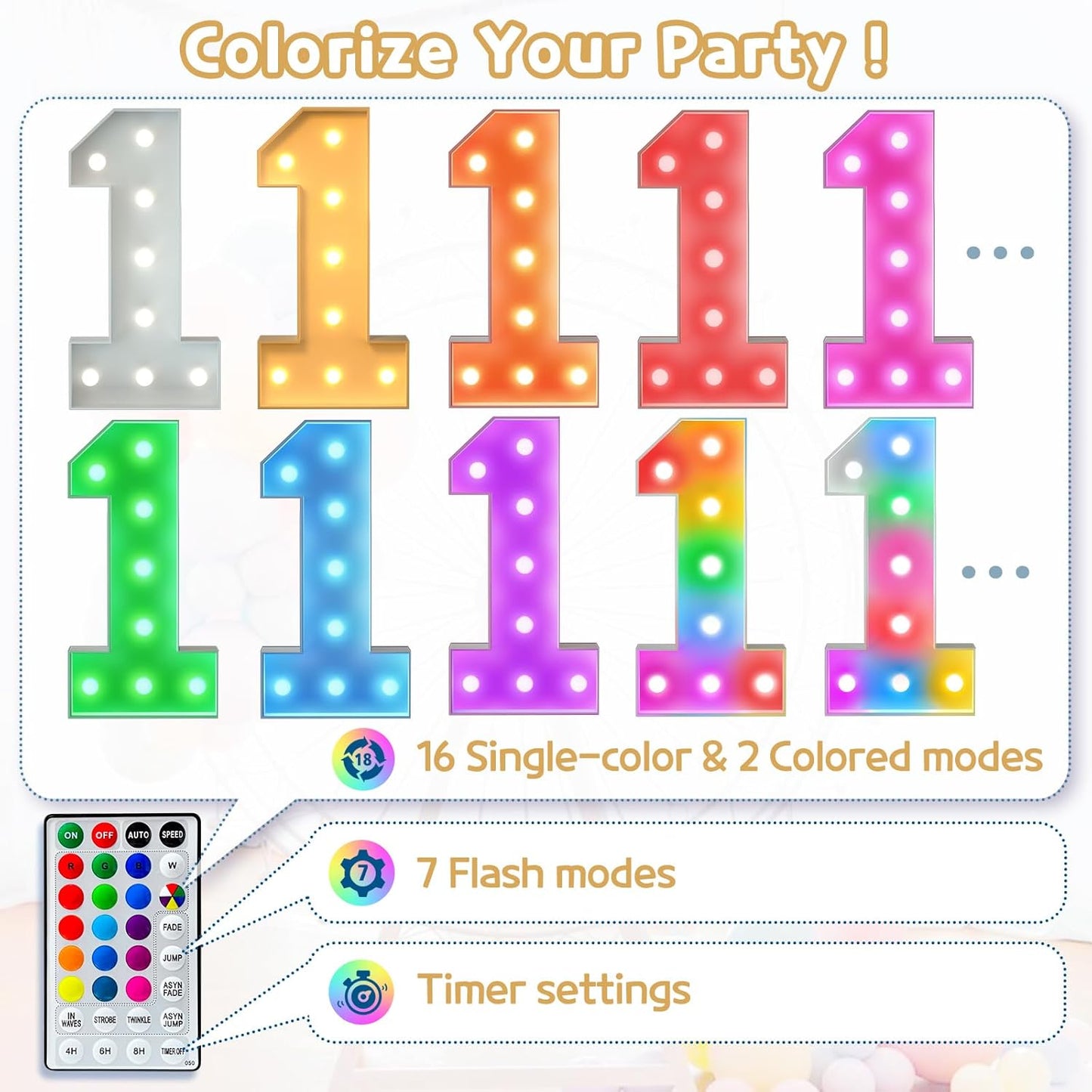 Marquee Numbers Colorful 13th-Birthday Decoration: 4FT Large Light Up 13 Year Old Birthday Decorations Anniversary Backdrop for Boys Girls Cardboard White Sign 18 Colors Number 13 Mosaic Balloon Frame