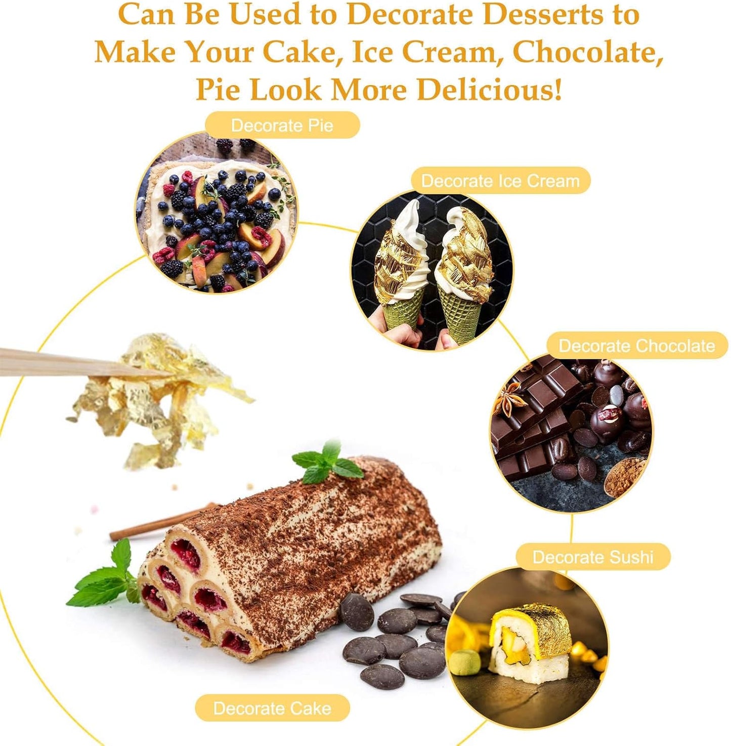 2 Bottles Gold Flakes, Premium Gold Leaf for Craft Art Decoration Perfect for Decorating Cakes Desserts Drinks Ice Cream Sushi