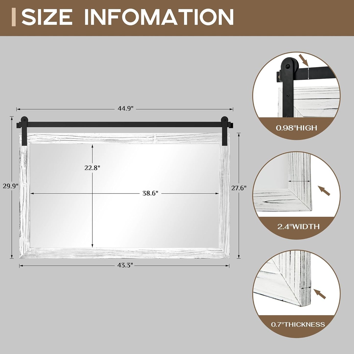 COGOOD Farmhouse Bathroom Mirror - 45 x 30 Large Rectangle Barn Door Mirror for Vanity, Bedroom, Living Room Wall Decor (White)