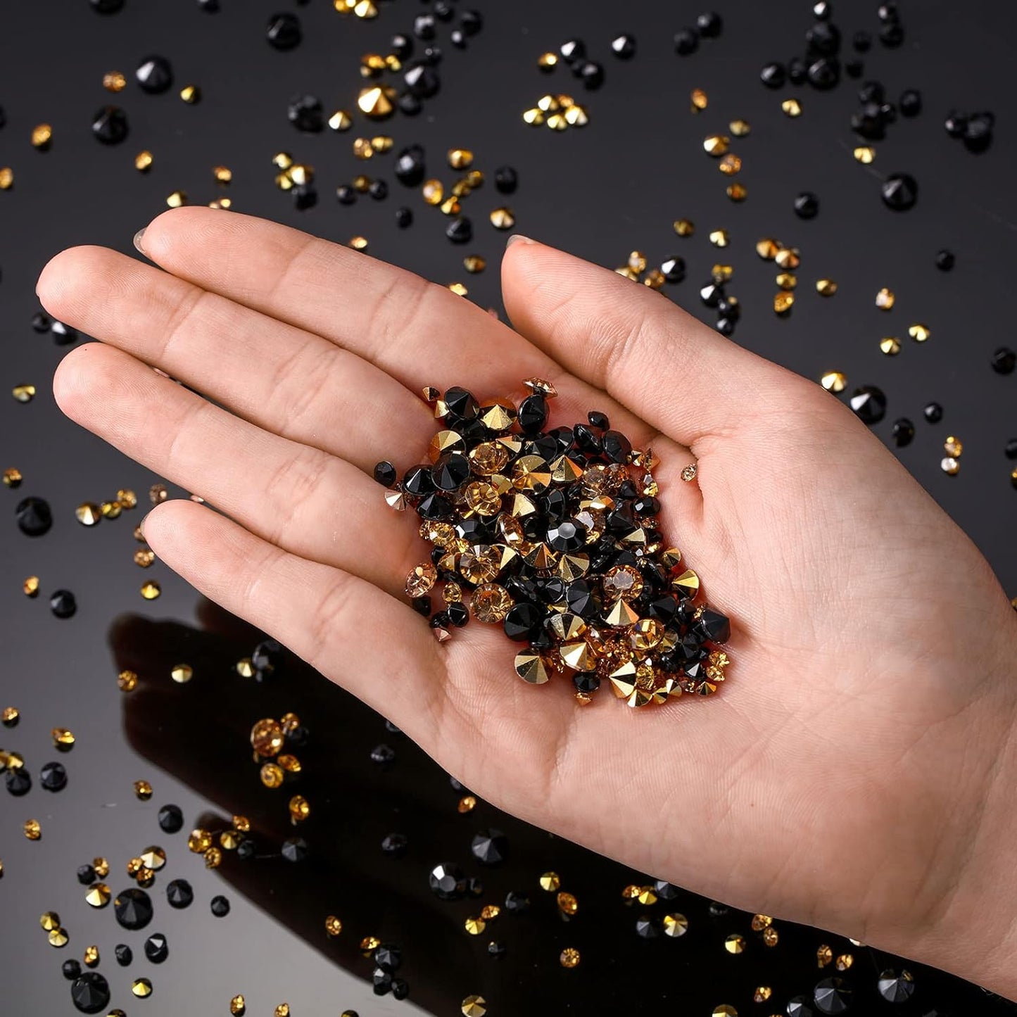 10000 Clear Wedding Table Scatter Confetti Crystals Acrylic Diamonds Rhinestones for Table Centerpiece Decorations Wedding Bridal Shower Decorations Vase Beads (Gold, Black,3 mm, 4 mm, 6 mm)