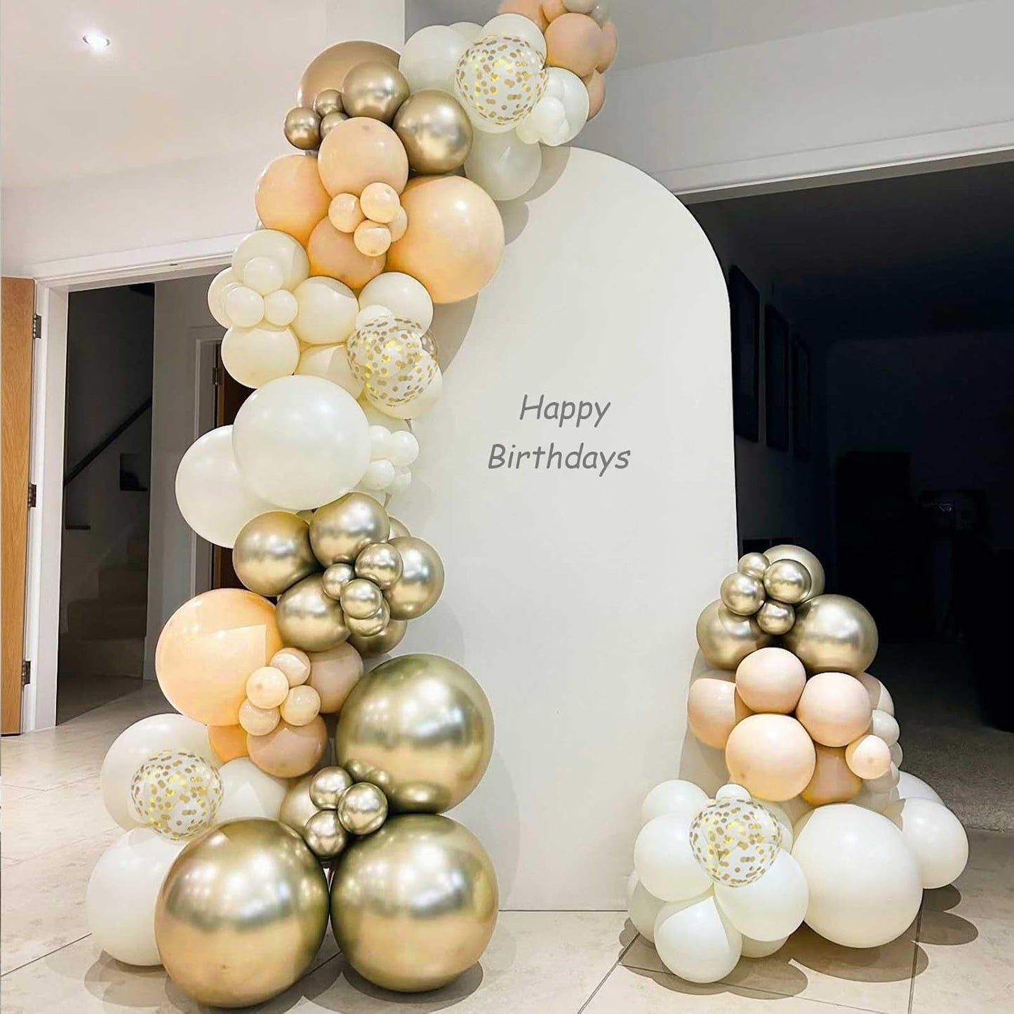 Sand White and Gold Confetti Balloons, 12 Inch Metallic Gold Beige Latex Balloons for Boho Birthday Wedding Bridal Baby Shower Engagement Anniversary