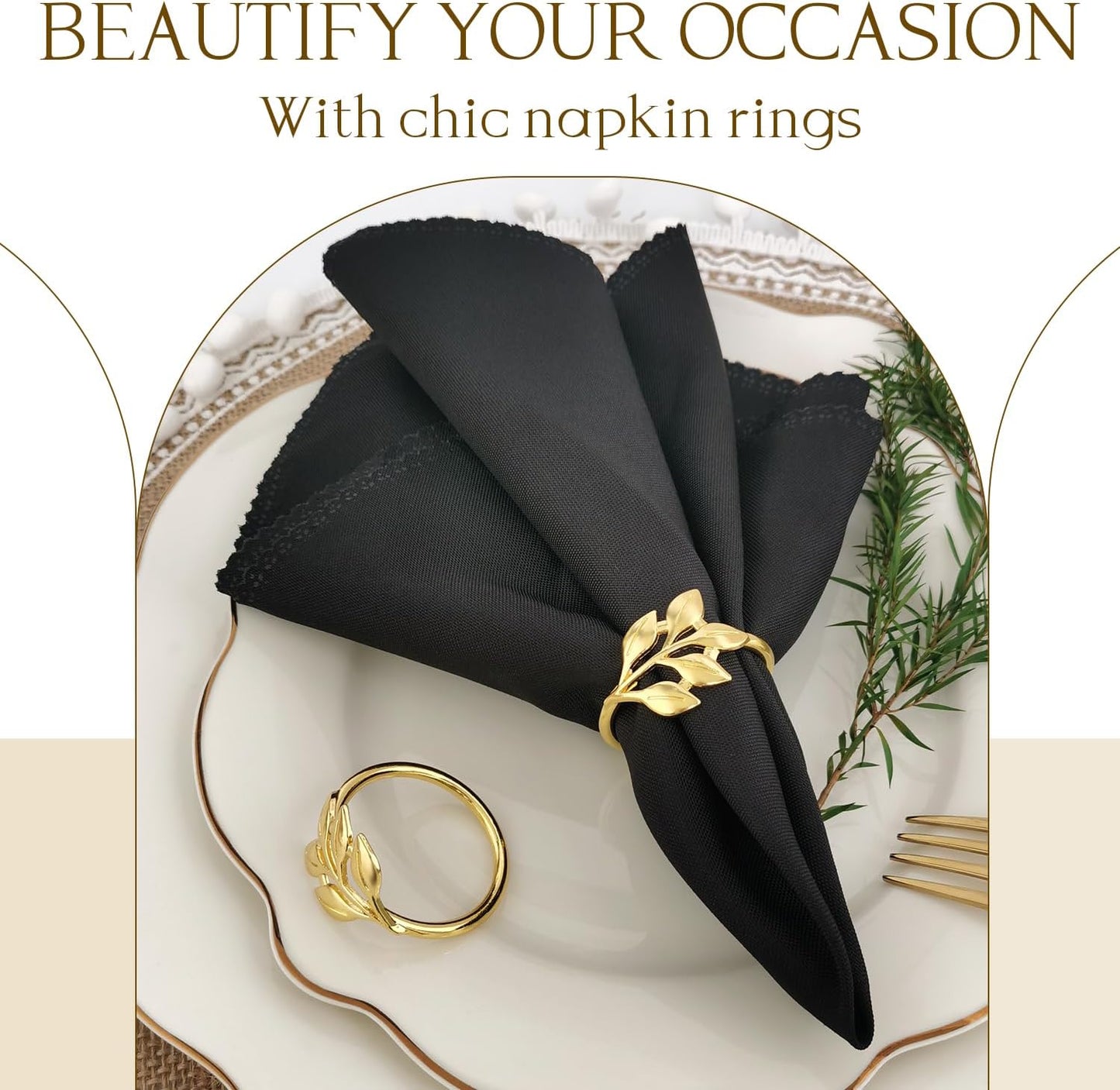 Gold Napkin Rings Set of 10 - Gold Fall Napkin Rings for Table Settings, Weddings, Holiday Party Tables