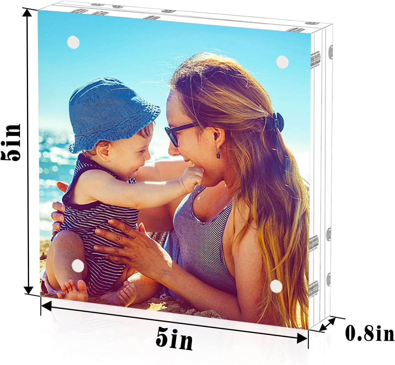 HELPLEX 3 Pack 5x5 Acrylic Picture Frames, 20mm Thicker Frameless Clear Double Sided Magnetic Frames, Free Standing Desktop Display Stands, 5x5