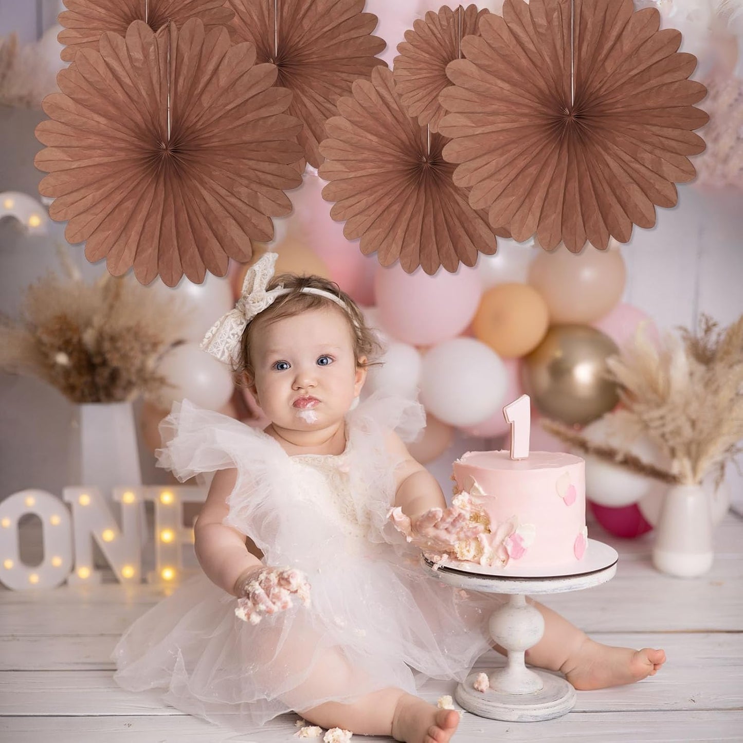 20 Pcs Deep Brown Hanging Paper Fan, Round Paper Fans Decorations Set for Weddings, Birthdays, Engagement, Bridal Shower, Baby Shower Event, Graduation, Party Supplies Decor