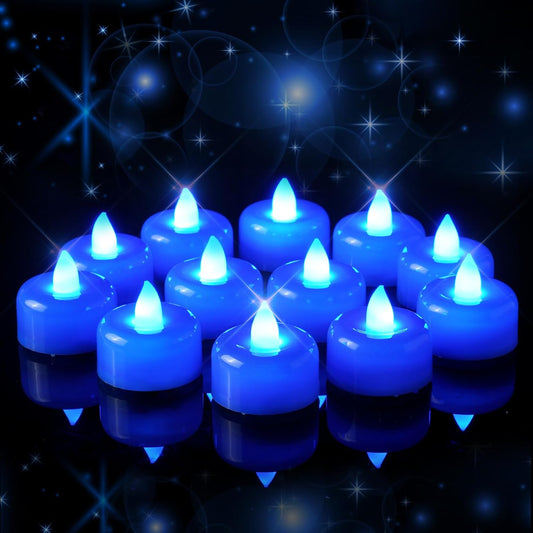 Amagic 24 Pack Blue Flameless LED Tea Lights Candles Battery Operated, Electric Fake Tealight Candles for Wedding, Table Centerpiece, Home Decor, Gift, Party, Halloween, Christmas, Proposal