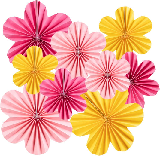 SUNBEAUTY 9 PCS Paper Flowers Decorations for Wall Paper Fans Classroom Decoration Paper Floral Backdrop Decor Paper Fans Decoration