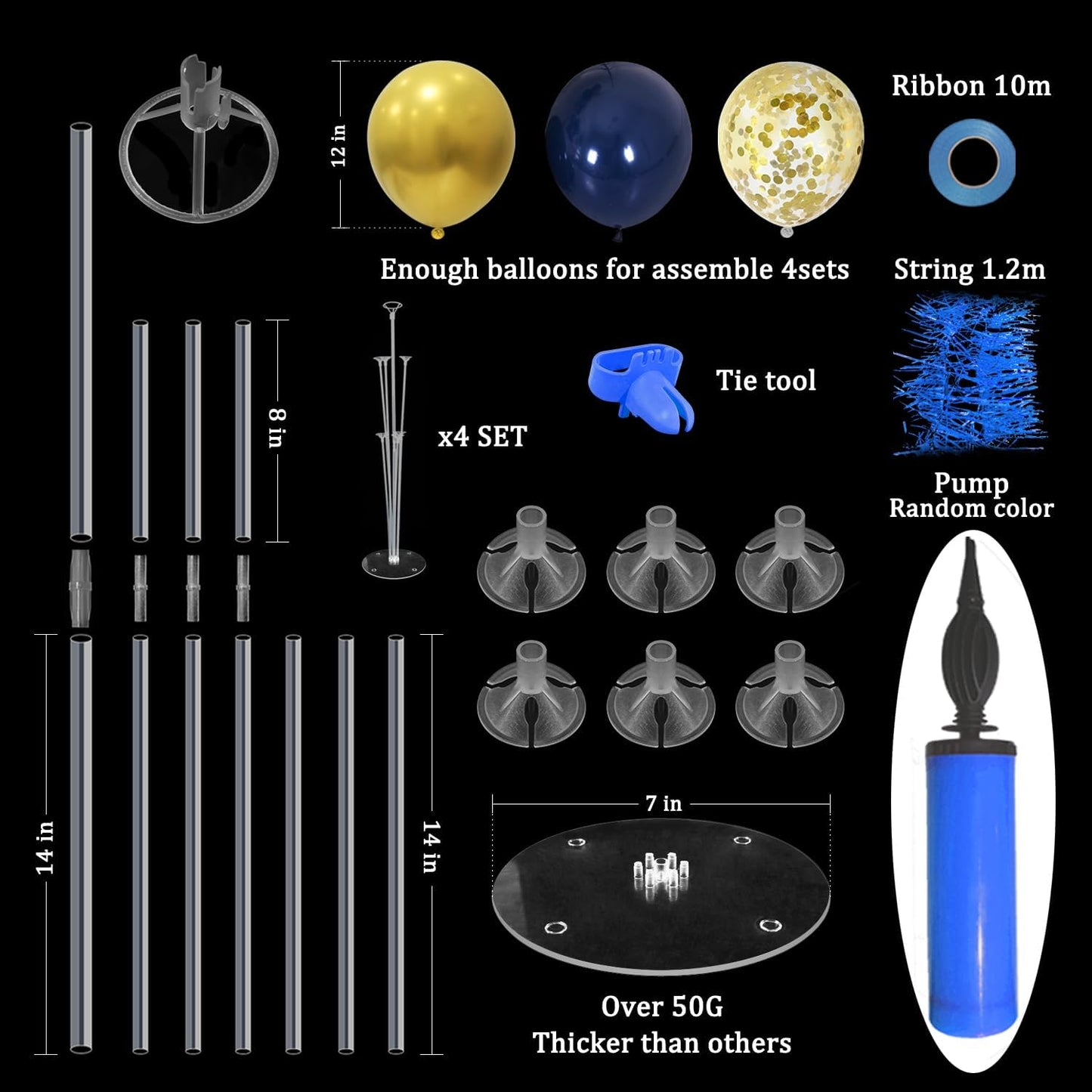 Navy Blue and Gold Balloon Stand Navy and Gold Balloons Centerpiece Table Decorations for Birthday Wedding Anniversary New Year Graduation Decorations Class of 2025(Gold navy set4)