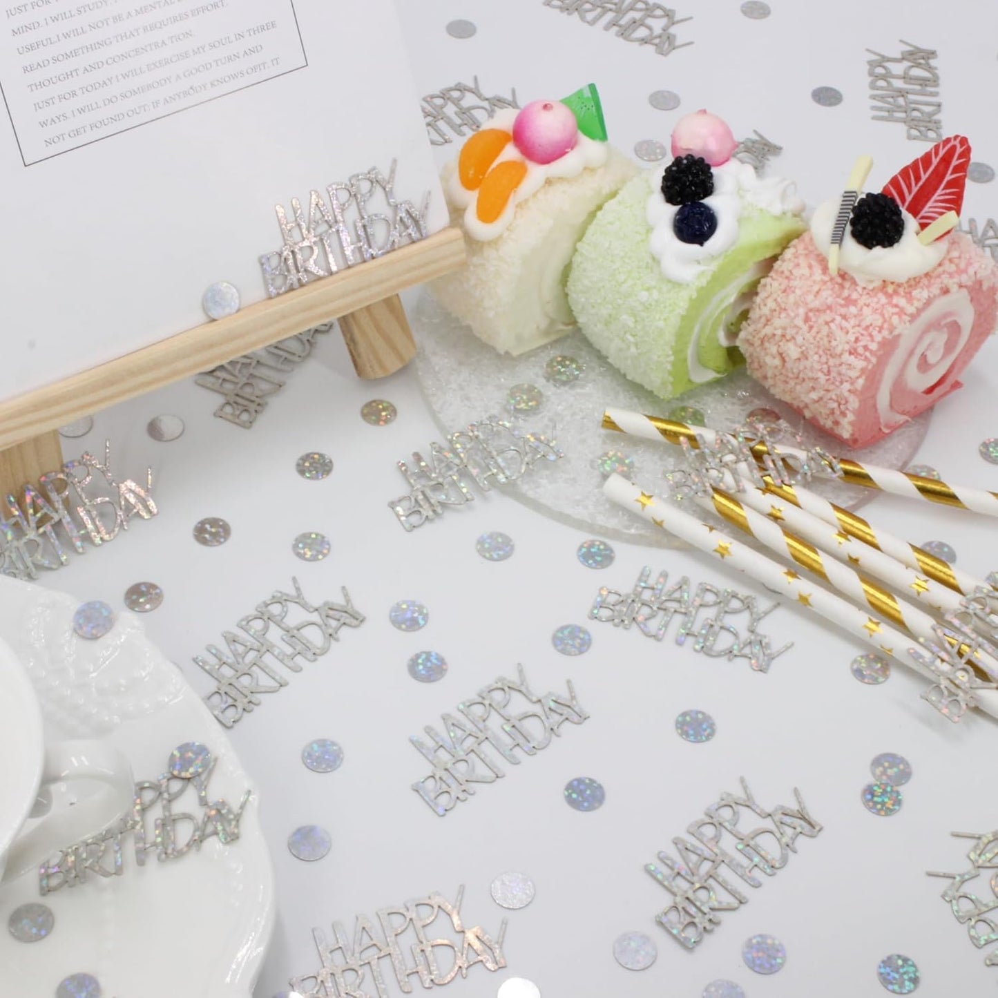 Birthday Confetti - Glitter Happy Birthday Table Decorations, 270 PCS Iridescent Holographic Party Decorations