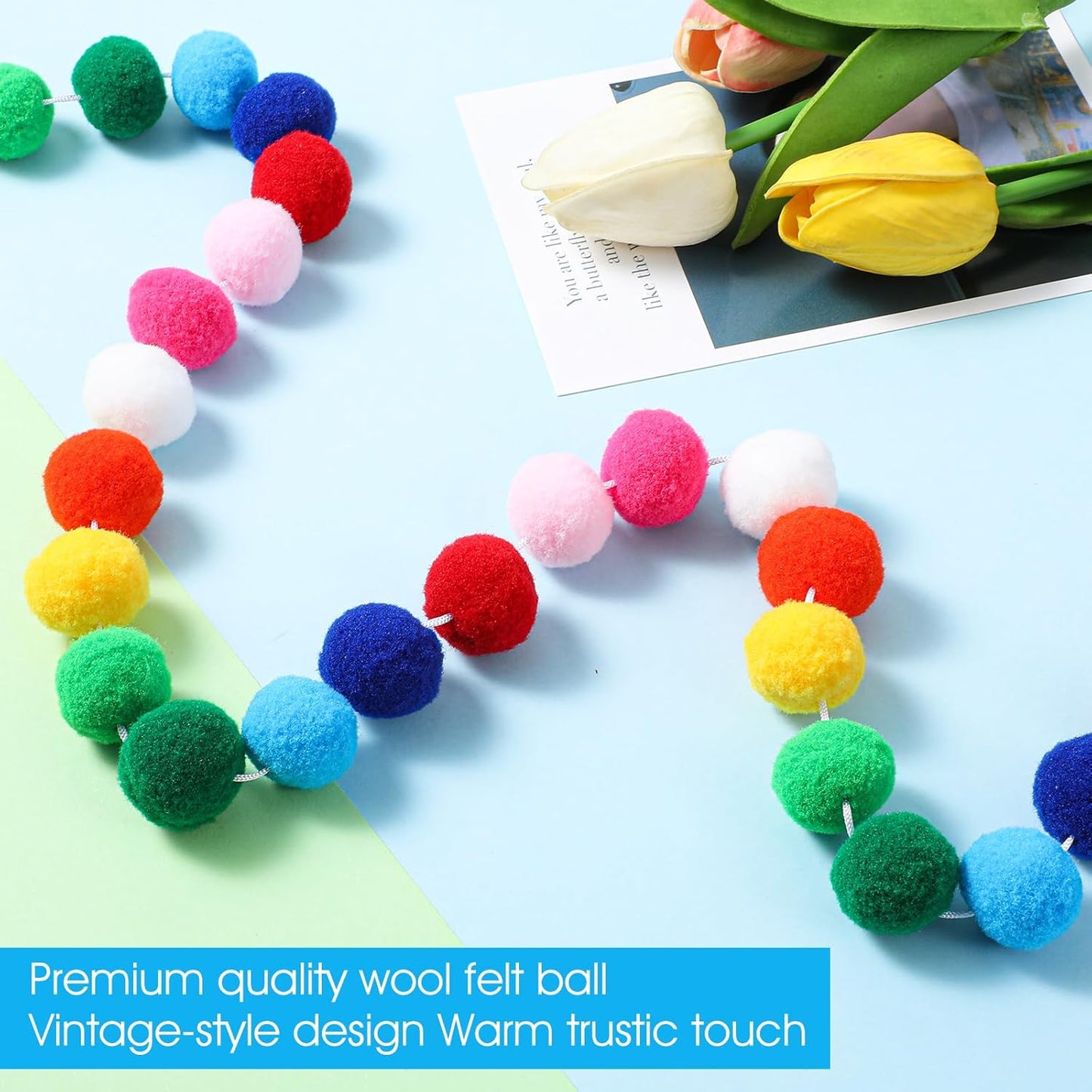3 Pack Colorful Pom Pom Garland Decorations, Rainbow Colorful Ball Garland 6.5 Feet Long, 24 Balls Each - Rainbow Garlands Hanging Supplies for Party Home Classroom Decor