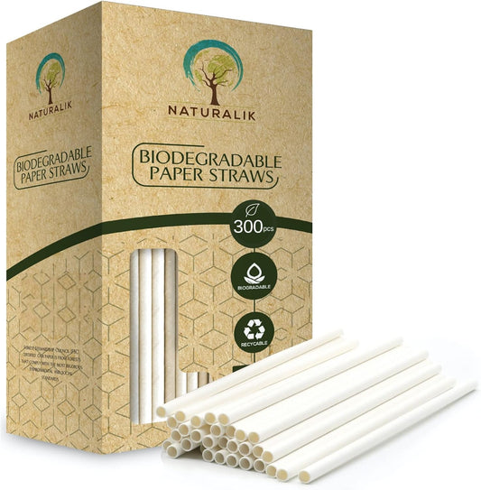 300/1000-Pack Extra Durable White Paper Straws Biodegradable- Premium Eco-Friendly Paper Straws Bulk- Drinking Straws for Juices, Restaurants and Party supplies, 7.7" (White, 300ct)