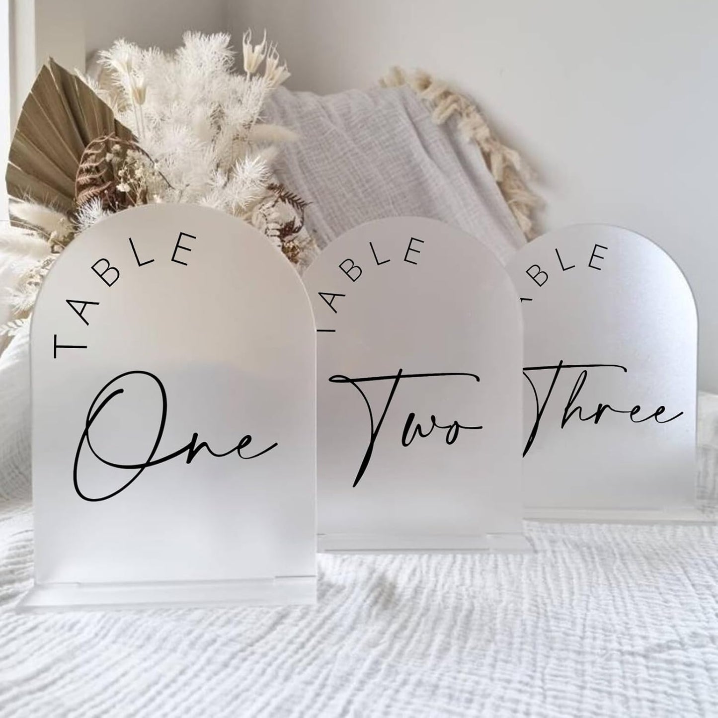 JINMURY Frosted Arch Wedding Table Numbers 1-20 with Stands, 5x7 Inch Frosted Arch Acrylic Sign with Black Letters, Arched Acrylic Table Numbers for Wedding Reception