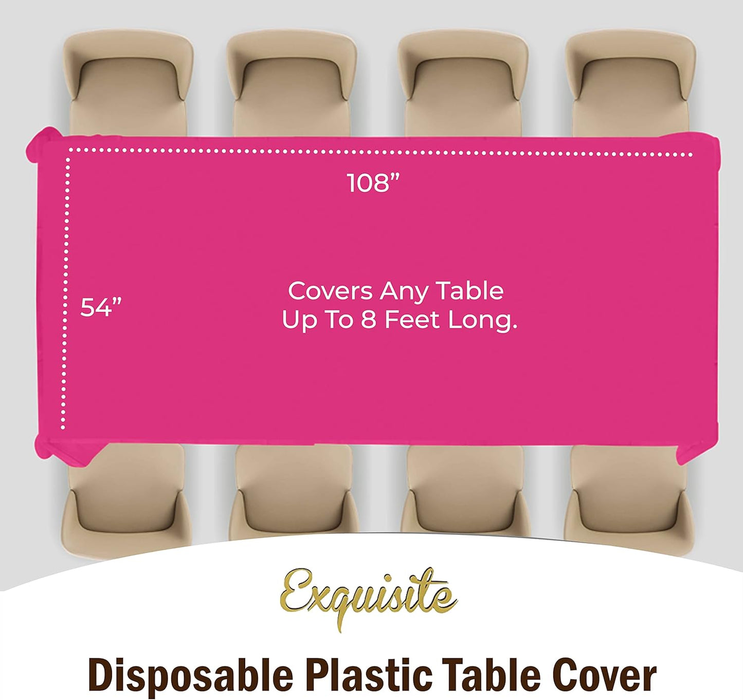 Exquisite 12-Pack Premium Plastic Tablecloth 54in. x 108in. Rectangle Table Cover - Cerise
