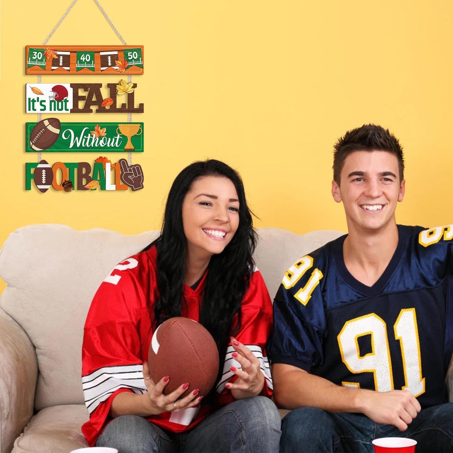 CHDITB It's Not Fall without Football Front Door Sign(15"x12"), Wooden Fall Football Season Decoration Wall Hanging, Vintage Hello Welcome Fall Autumn Home Decor Hanger for Porch Indoor