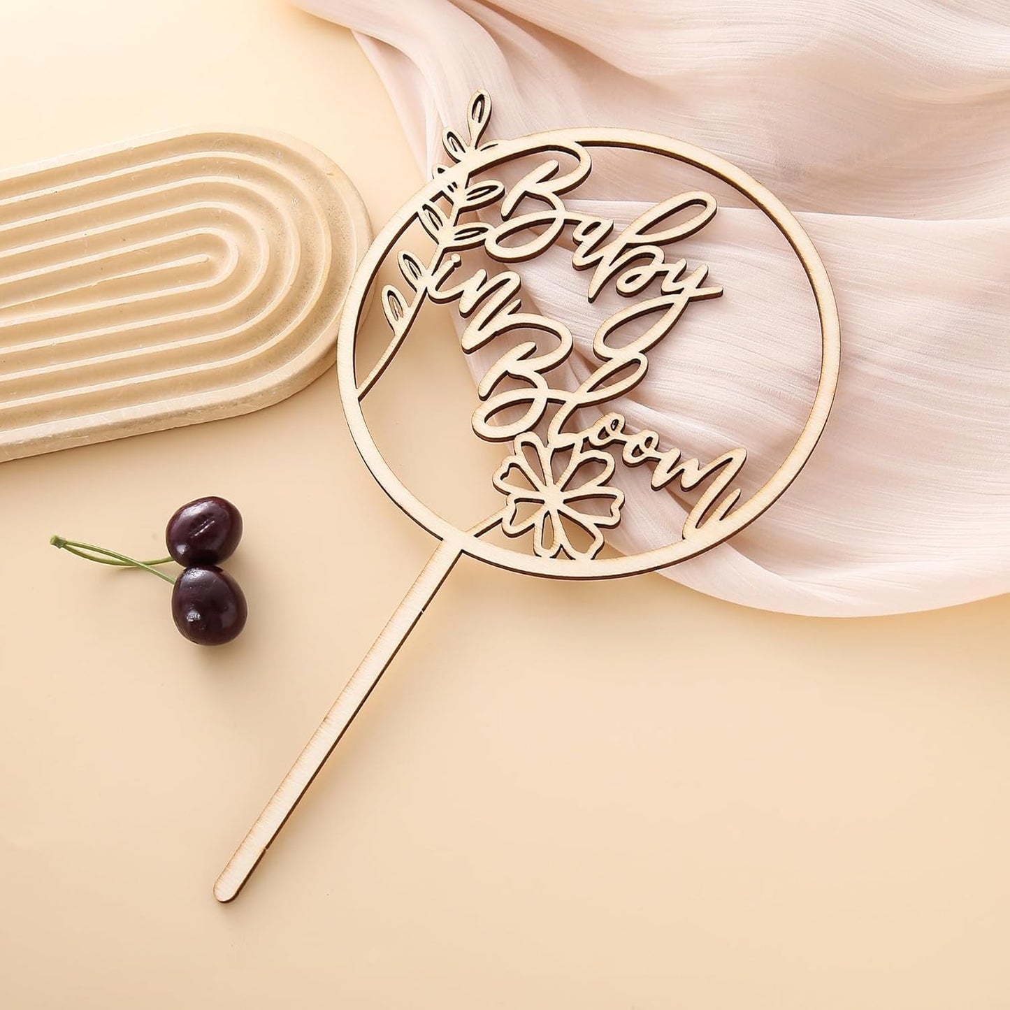 Baby in Bloom Wood Cake Topper - Baby Shower and Gender Reveal Wooden Cake Sign Decoration Photo Props