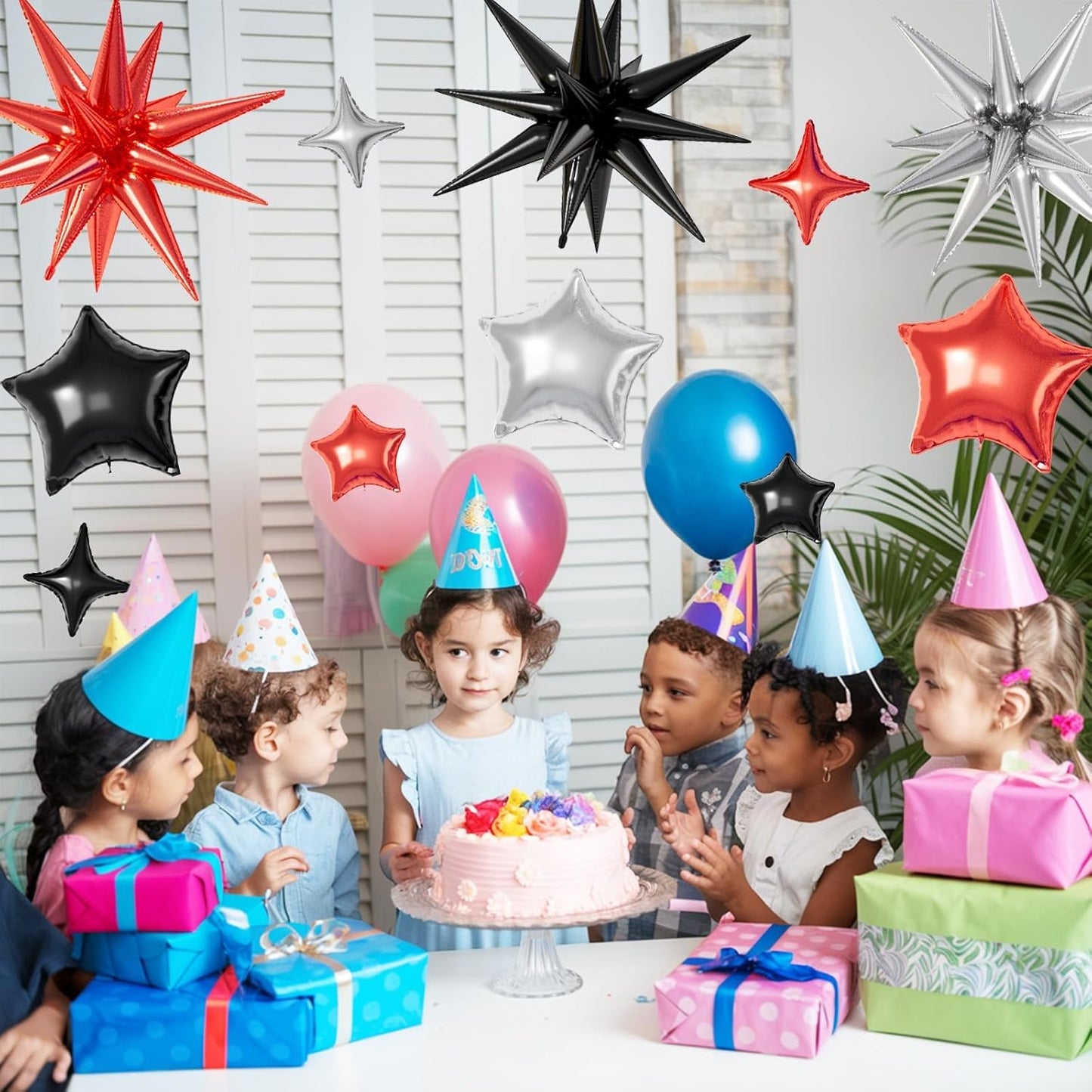 16 Pcs Red Black Silver Star Balloons,22/18/10 Inch Foil Balloons, Four-Pointed Balloon for Birthday Graduation Prom Wedding Baby Shower Movie Party Decorations