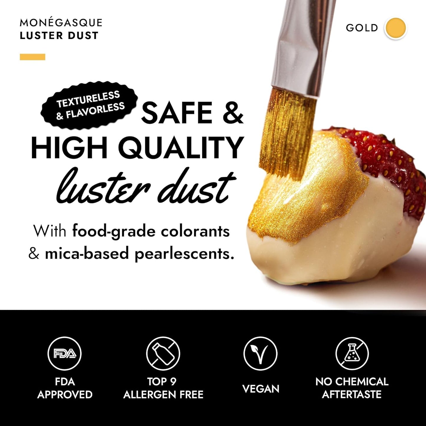 MONÉGASQUE Gold Edible Glitter for Drinks 7g – Halloween Edible Glitter for Cakes & Cocktails - Gold Luster Dust for Cocktail, Cake Decorating, Food Decorations Sprinkles Spray - Drink Shimmer Powder