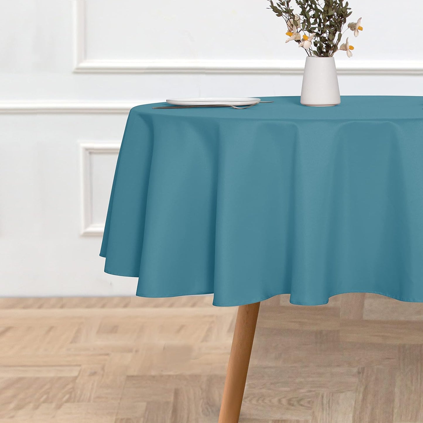 sancua Round Tablecloth - 60 Inch(Fits 20-48 Inch Tables) - Water Resistant Spill Proof Washable Polyester Table Cloth Decorative Fabric Table Cover for Dining, Buffet Parties and Camping, Teal
