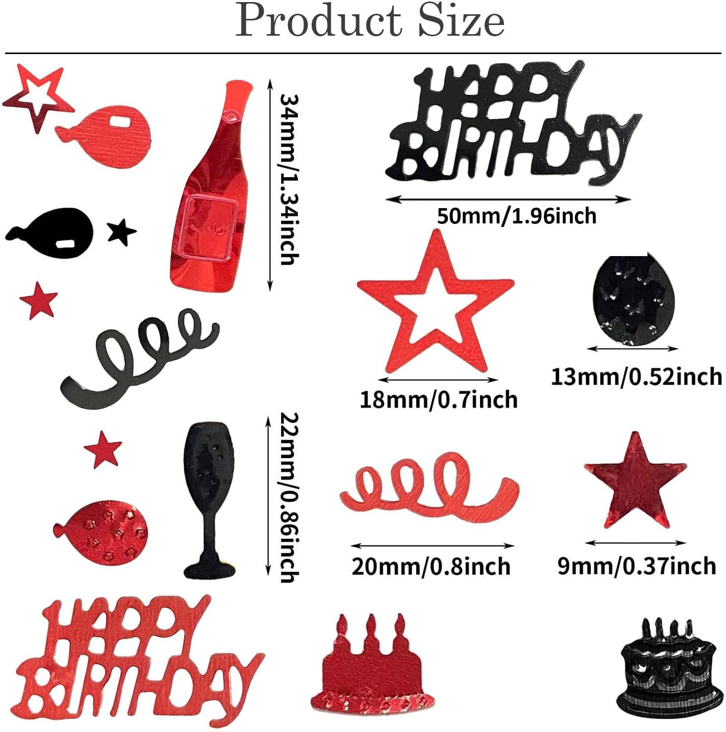 Red Black Happy Birthday Confetti, Birthday Decorations Confetti Metallic Foil Table Scatter Decorations for Birthday Party, Baby Shower Decor for Gilrs Women, DIY Arts and Crafting