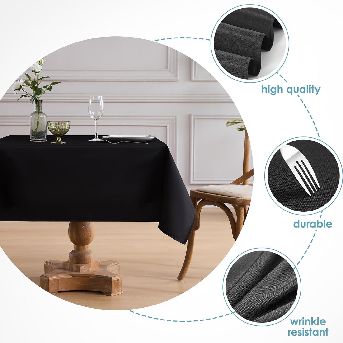 VidaFete Square Tablecloth 6 Pack 52 x 52 Inch Tablecloths Stain Wrinkle Resistant Polyester Dining Table Cover for Kitchen Dinning Party Wedding Rectangular Tabletop Buffet Decoration(Black)