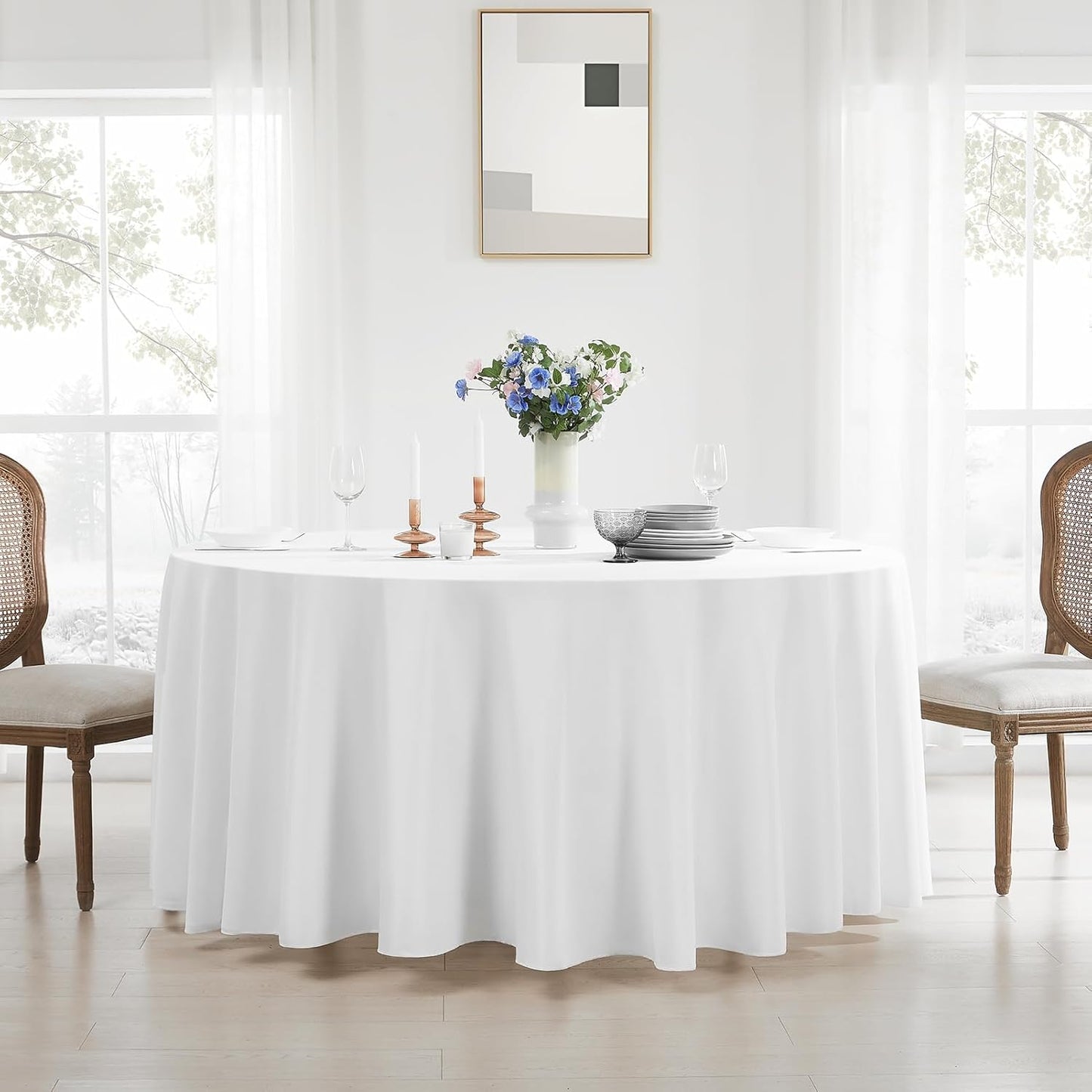 Round Tablecloth 8 Pack 90 Inch White Tablecloths Washable Decorative Linen Polyester Table Clothes Cover for Dining Table Banquets Buffet Parties and Wedding