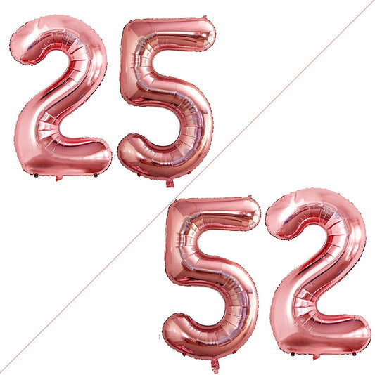 GOER Number 25 Balloons for 25th Birthday Party Decorations,42 Inch Jumbo Foil Helium 52 Balloons for 52nd Birthday Party Decoration (Rose Gold)