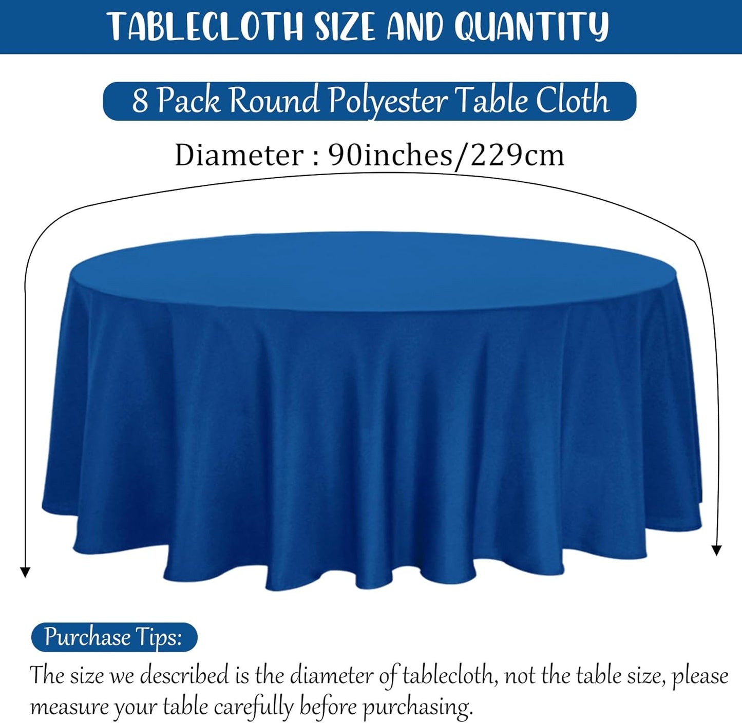 8 Pack Premium Round Tablecloth 90 Inch Round Table Covers Washable Polyester Fabric Round Table Clothes for Wedding Party Reception Banquet Buffet Restaurant (Royal Blue, 90 Inch)
