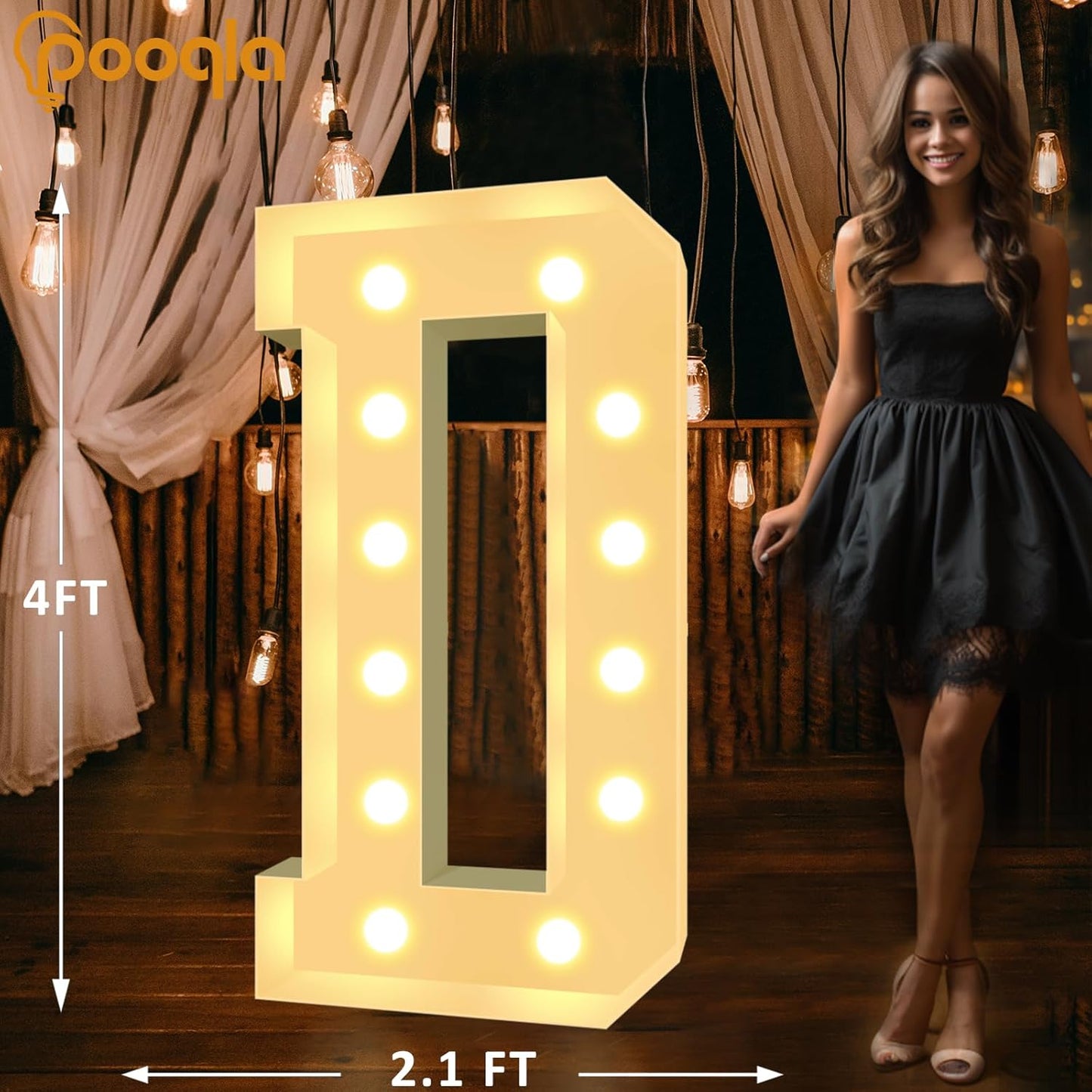 Pooqla 4 FT Marquee Light Up Letters, Cool White and Warm White Marquee Letter 4 Feet Tall, Giant LED Sign Big Mosaic Letter D for Balloons Birthday Party Anniversary Wedding Decorations