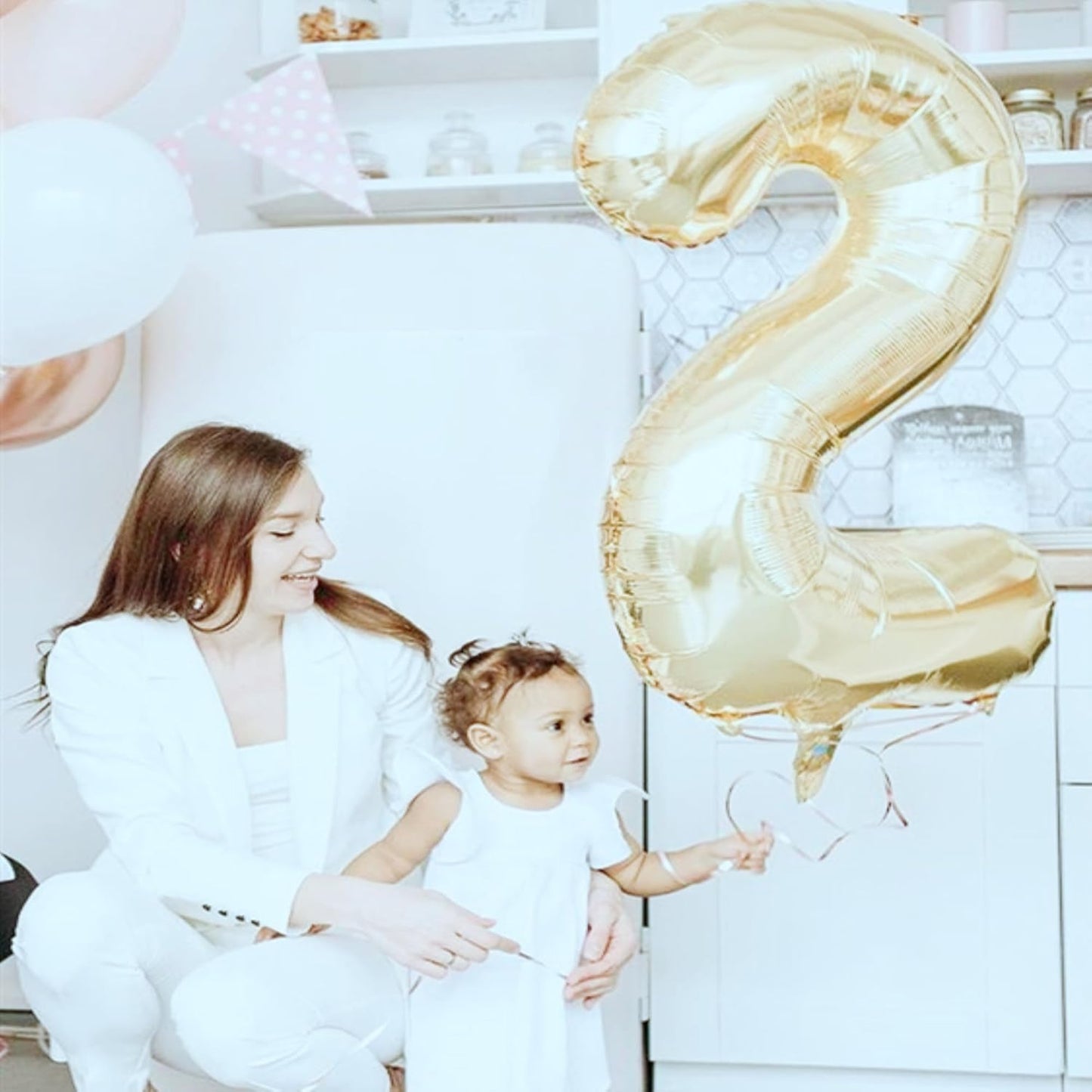 40 Inch Number 2 light gold Large Numbers Balloon 0-9 Birthday Party Decorations,Foil Mylar Big Number Balloon Digital 2 for Birthday Party Supplies Wedding Decorations(Number 2)