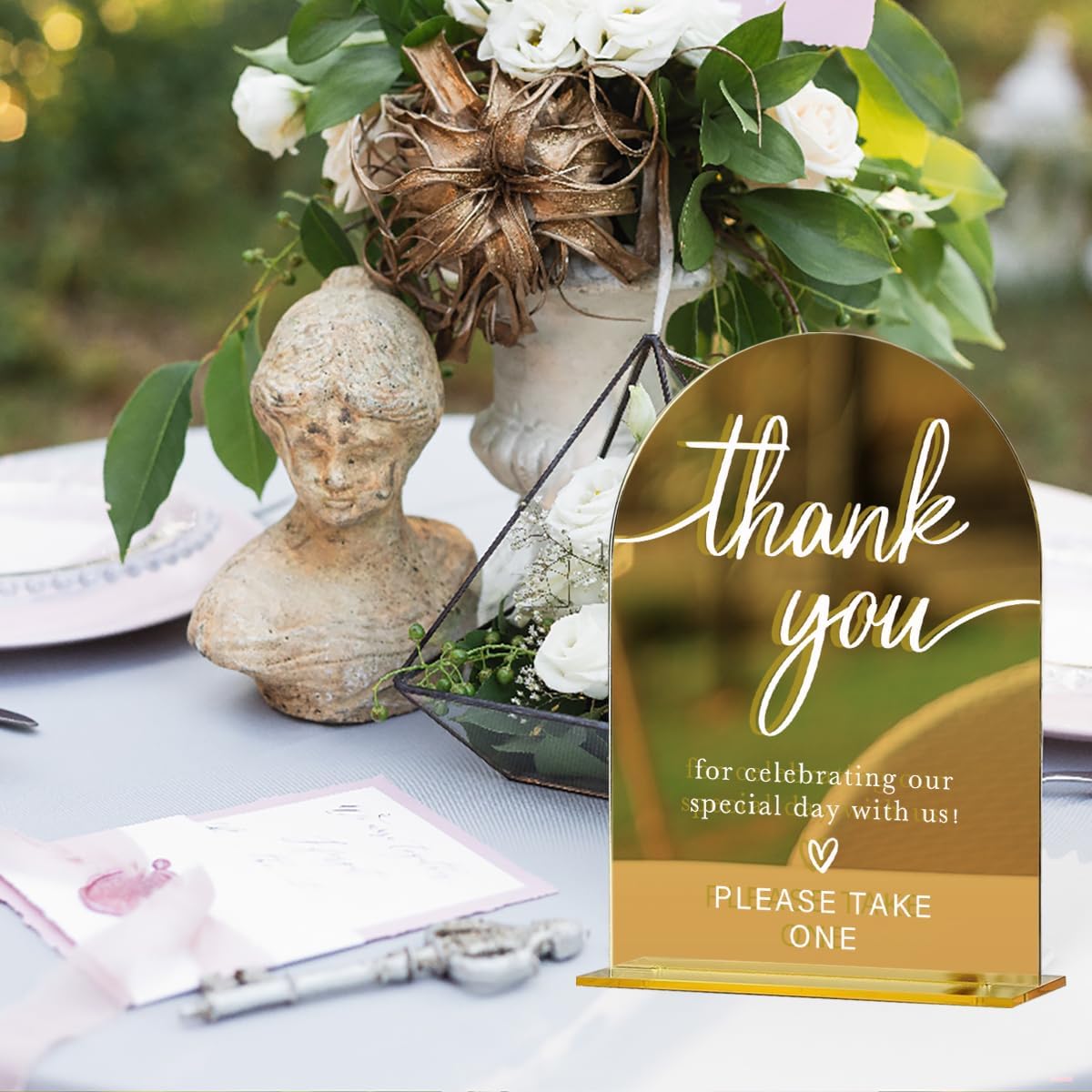 Acrylic Wedding Sign, Bridal Shower Decorations, Thank You Sign for Ceremony, Modern Font Table Signs, Gold Mirror Arched Acrylic Tabletop Signs for Wedding Reception and Event Party