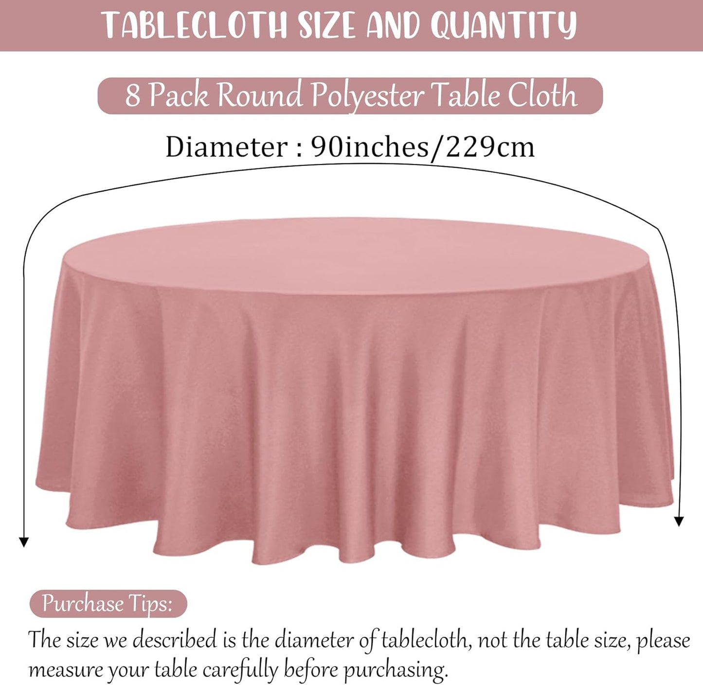 8 Pack Premium Round Tablecloth 90 Inch Round Table Covers Bulk Washable Polyester Fabric Round Table Clothes for Wedding Party Reception Banquet Buffet Restaurant (Dusty Rose, 90 Inch)