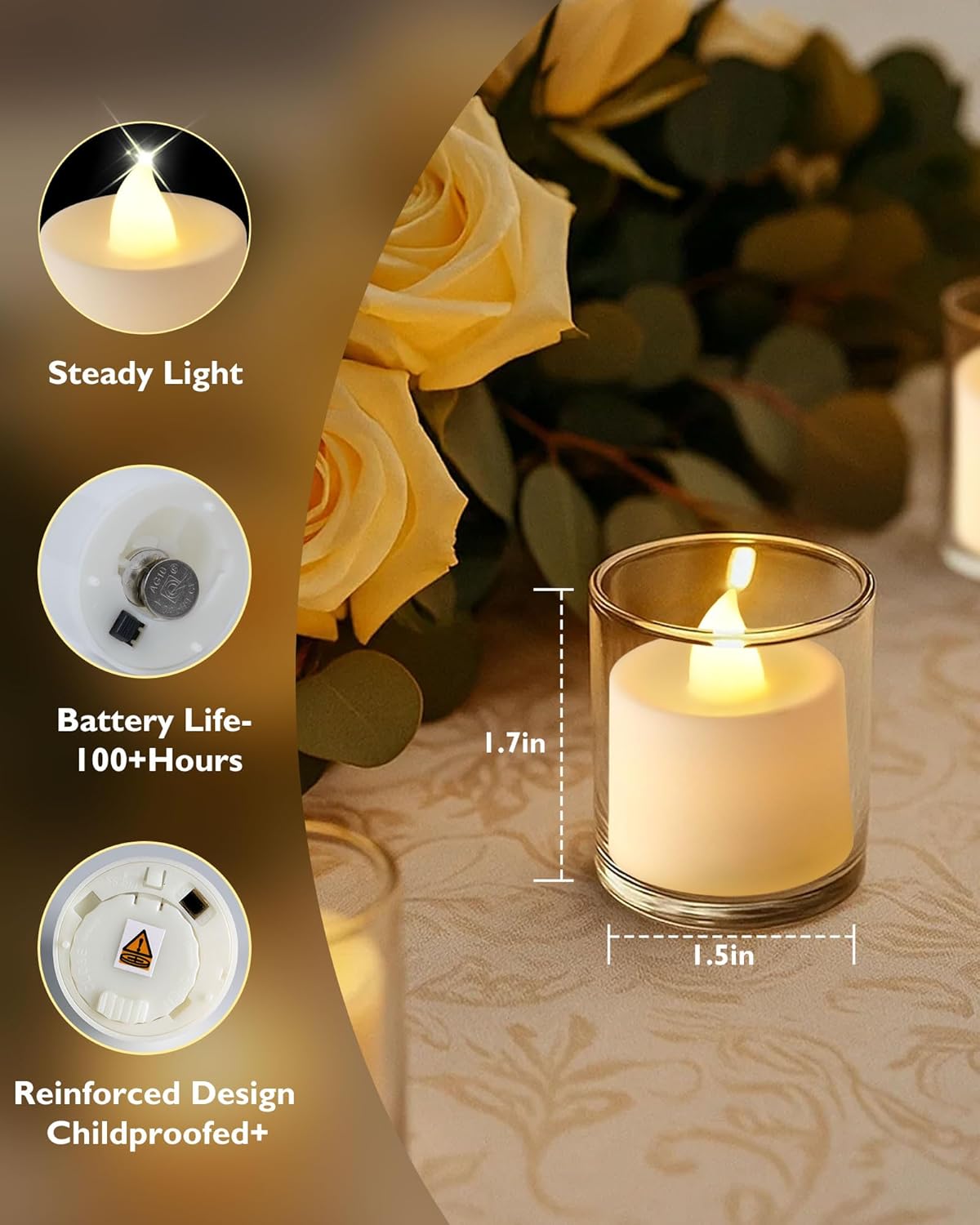 Amagic 24 Pack LED Tea Lights, Flameless Votive Candles, Lasting Electric Fake Small Candles, Battery Operated Tealights Candles for Halloween, Christmas, Home Decor, Wedding, Party, Festival (White)